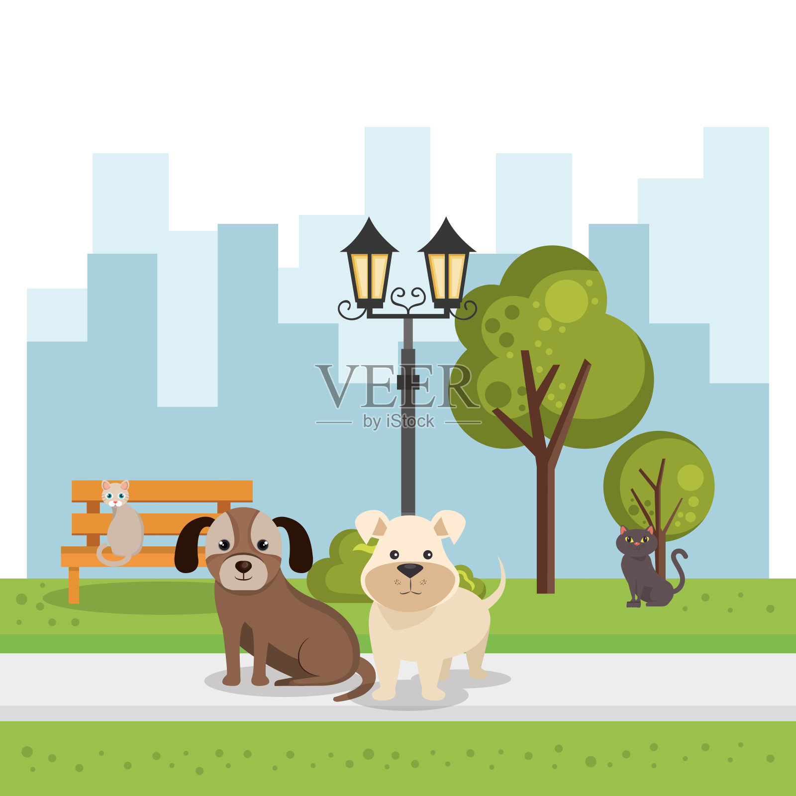 公园里可爱的狗狗插画图片素材
