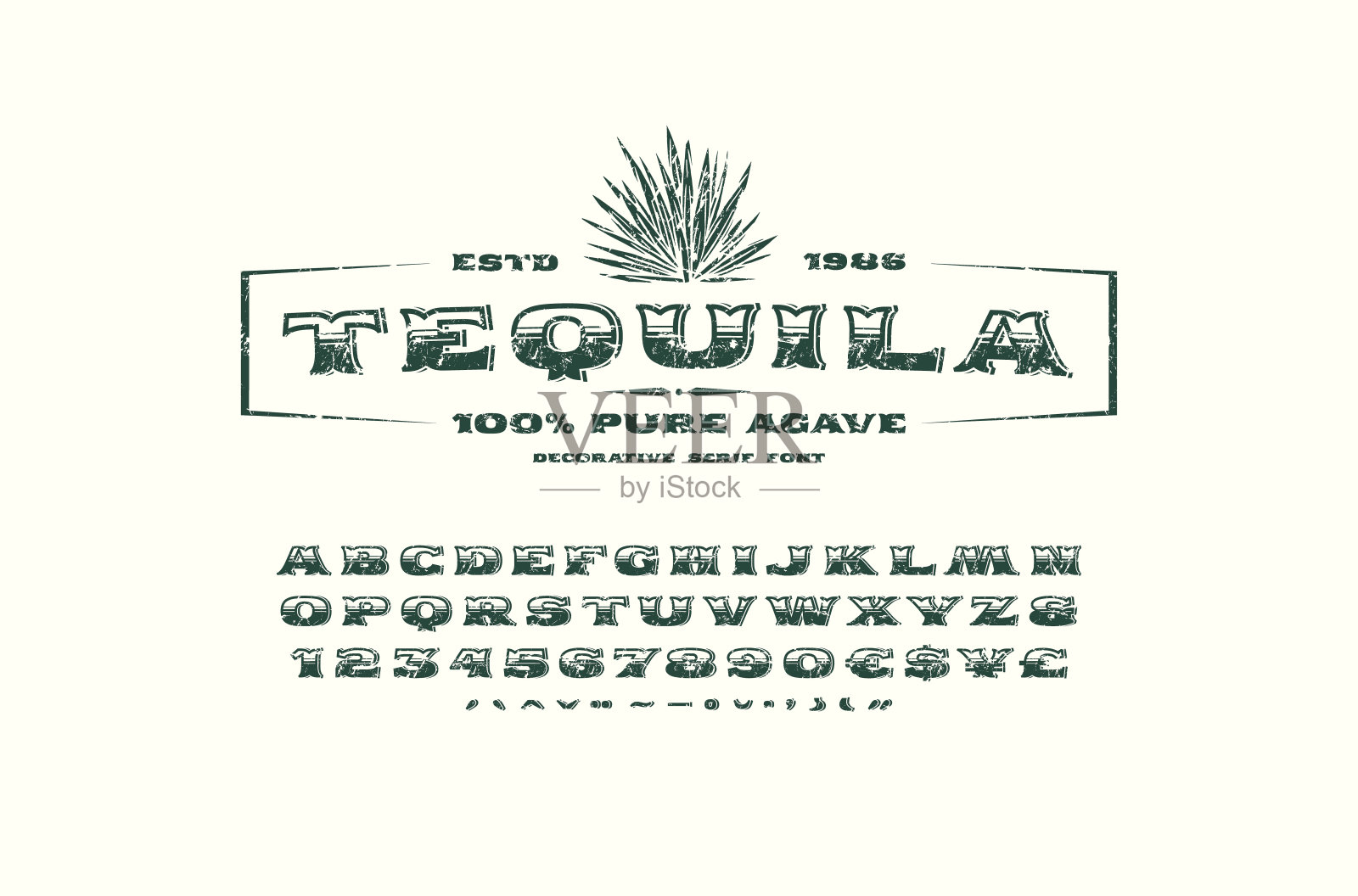 龙舌兰酒华丽的衬线字体和标签模板插画图片素材