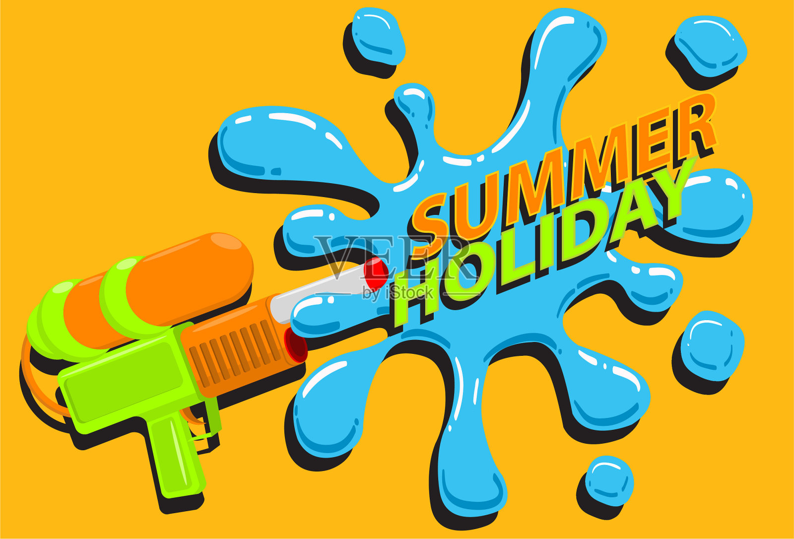 水枪和喷溅矢量为夏季假期的概念插画图片素材