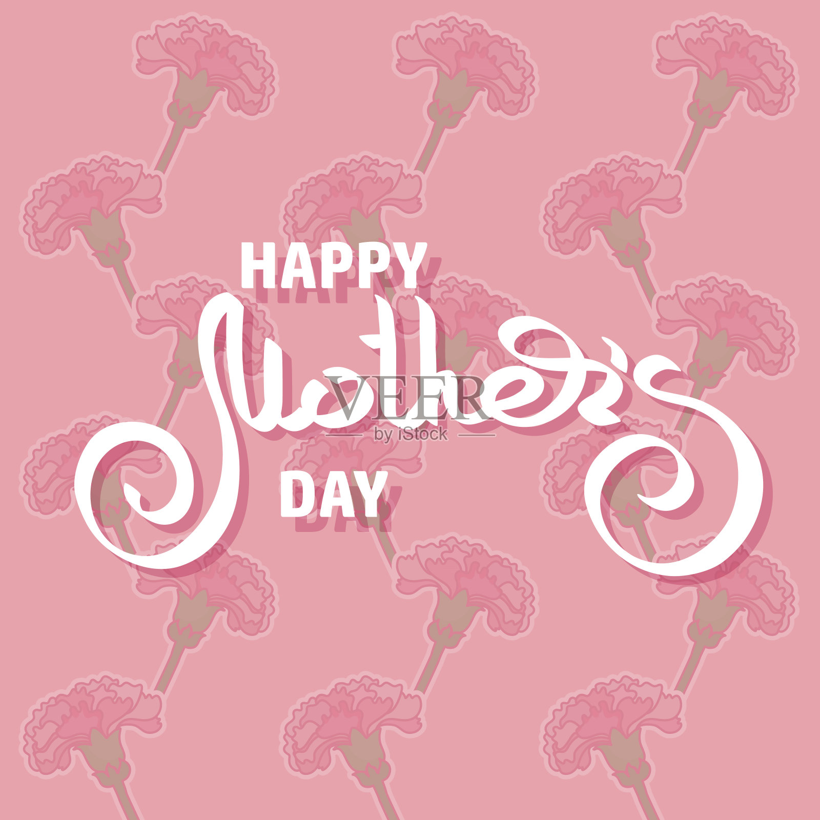 快乐的母亲节。粉红色康乃馨贺卡。插画图片素材