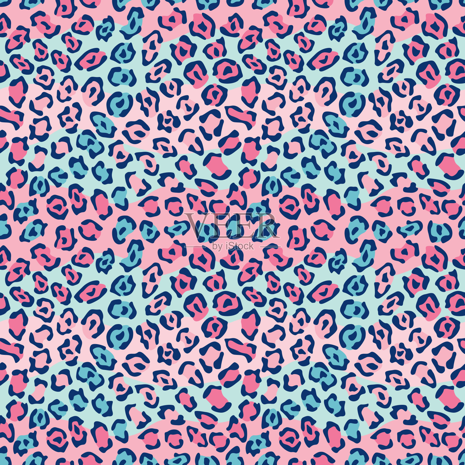 粉红和蓝色斑点猫图案插画图片素材