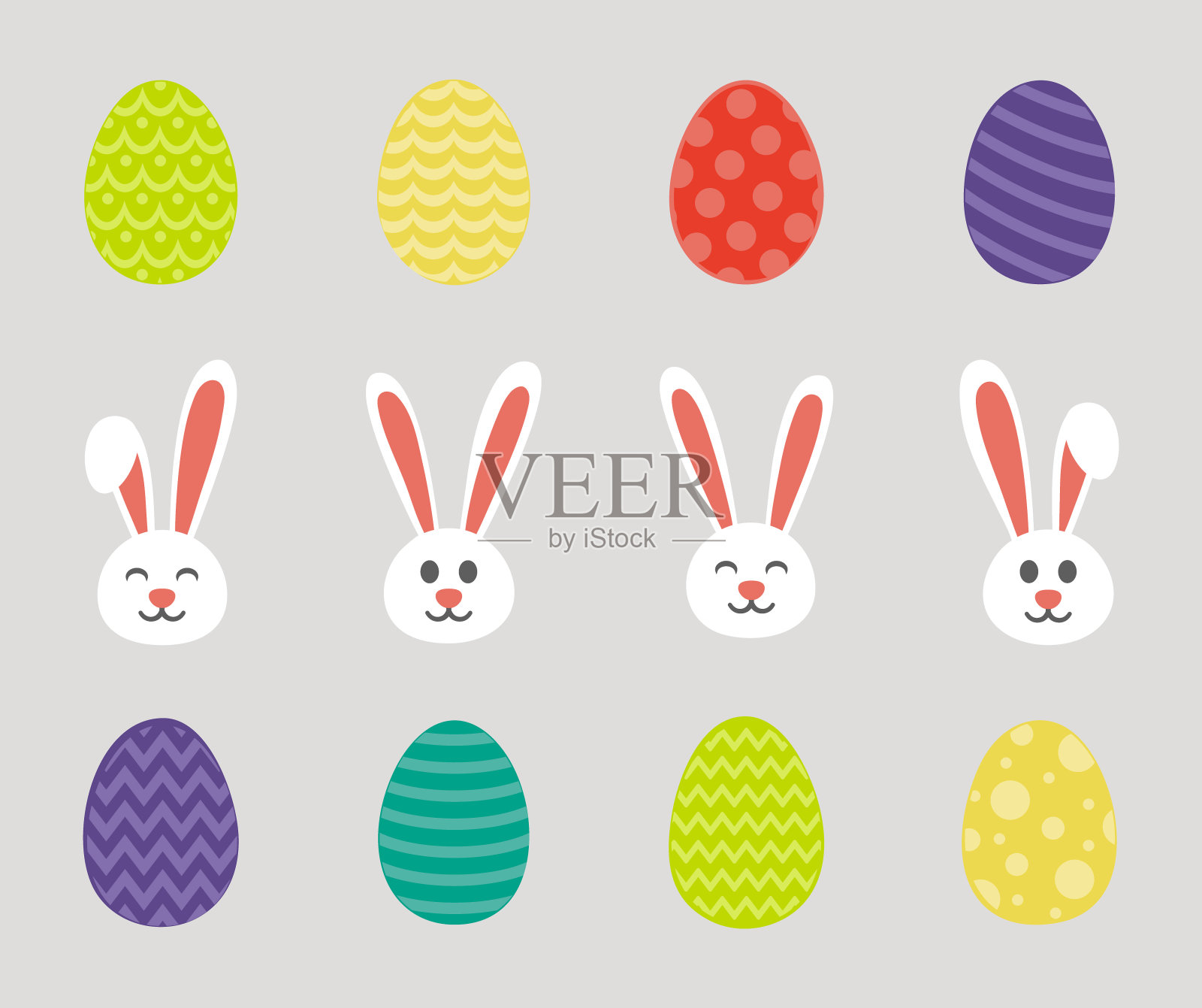复活节装饰-一套兔子和蛋。向量。插画图片素材