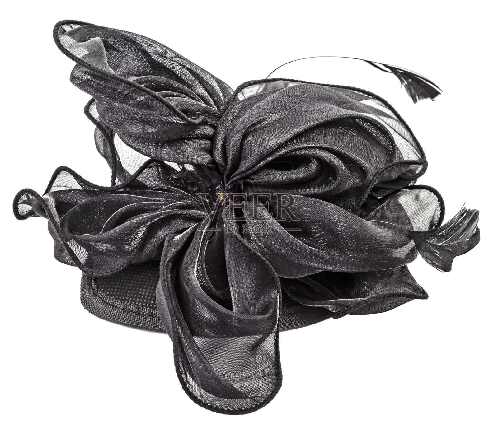 黑色手工胸针与丝带花形式孤立照片摄影图片