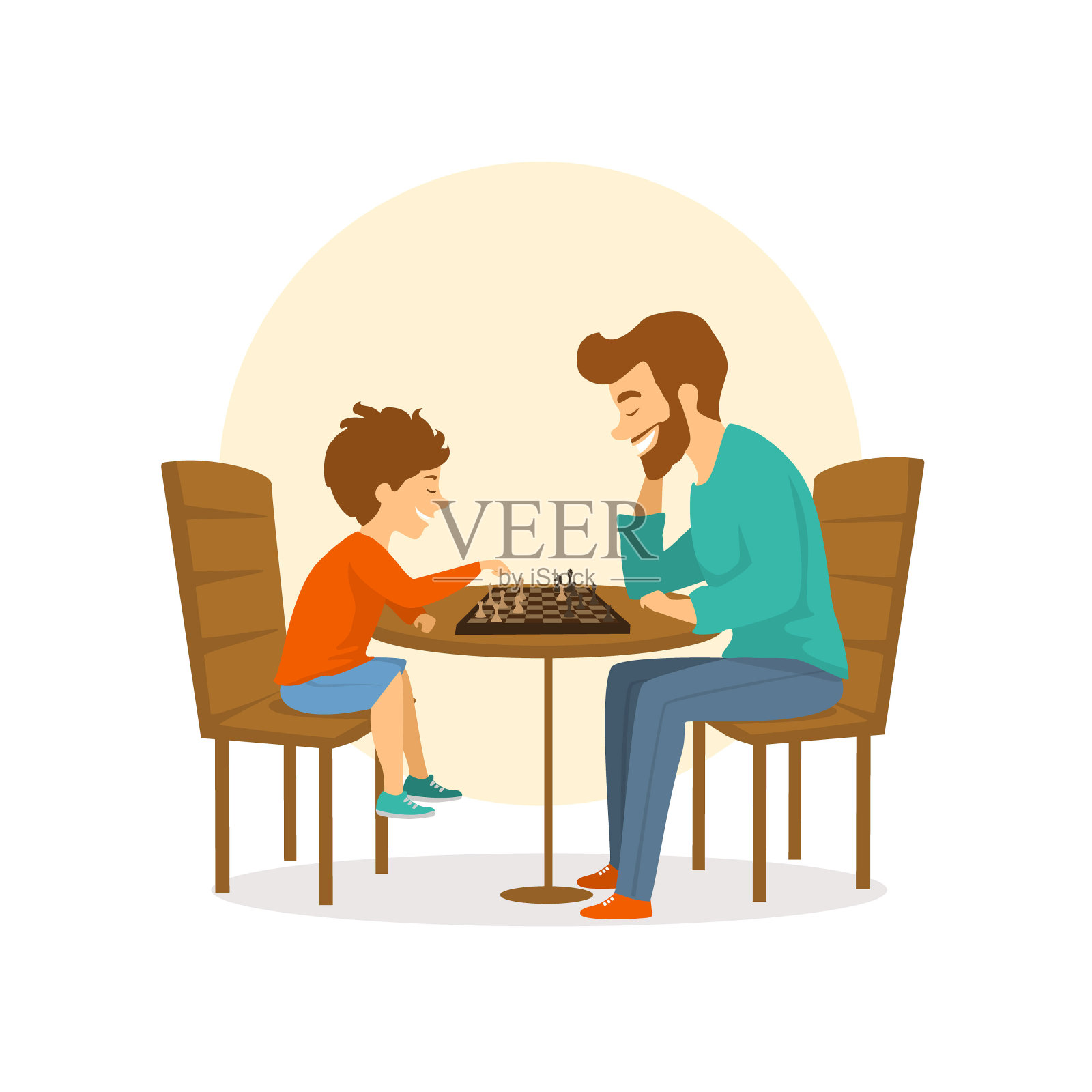 父子，男人和男孩一起下棋，有趣的孤立矢量插图场景设计元素图片