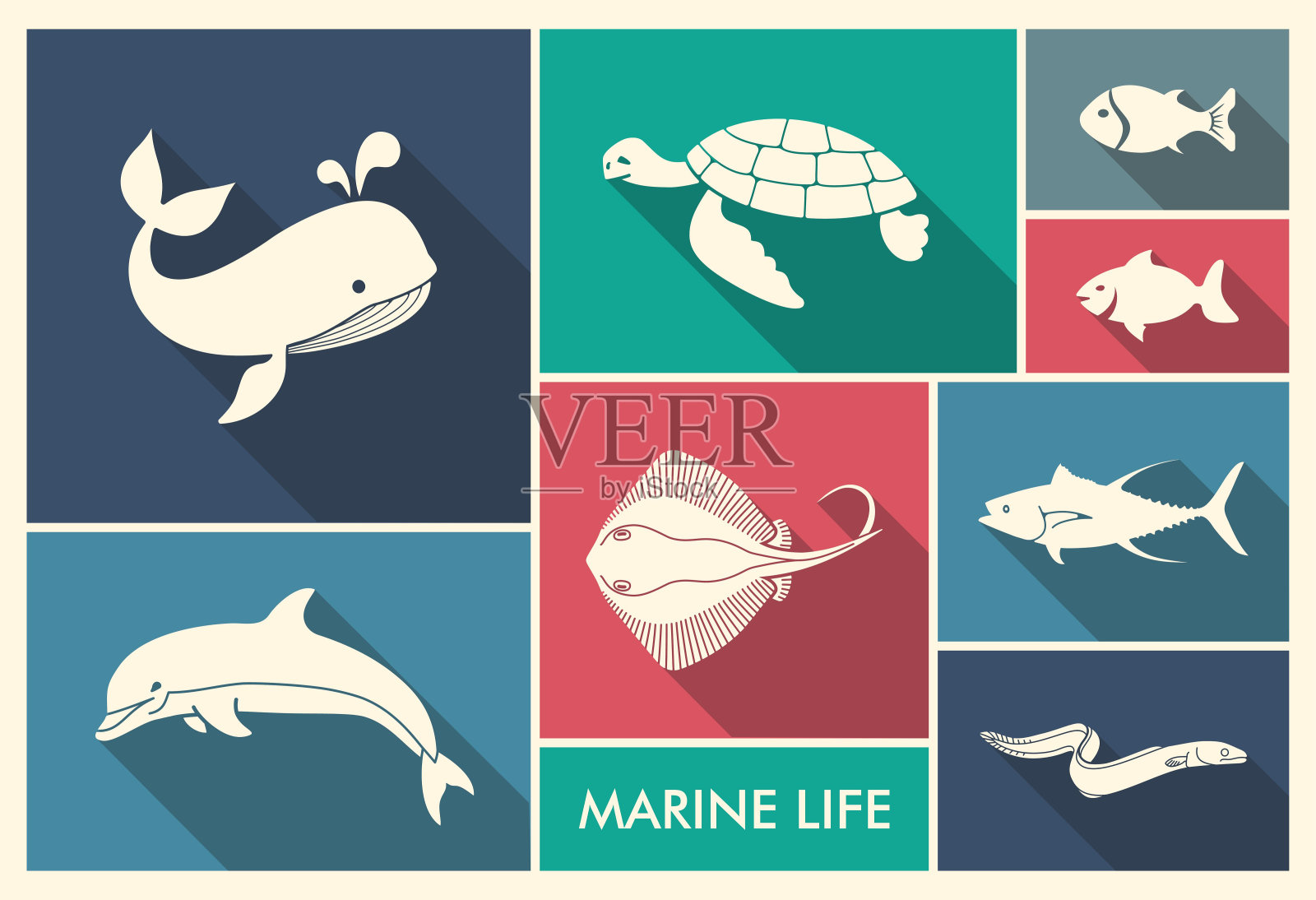 海洋生物的剪影插画图片素材