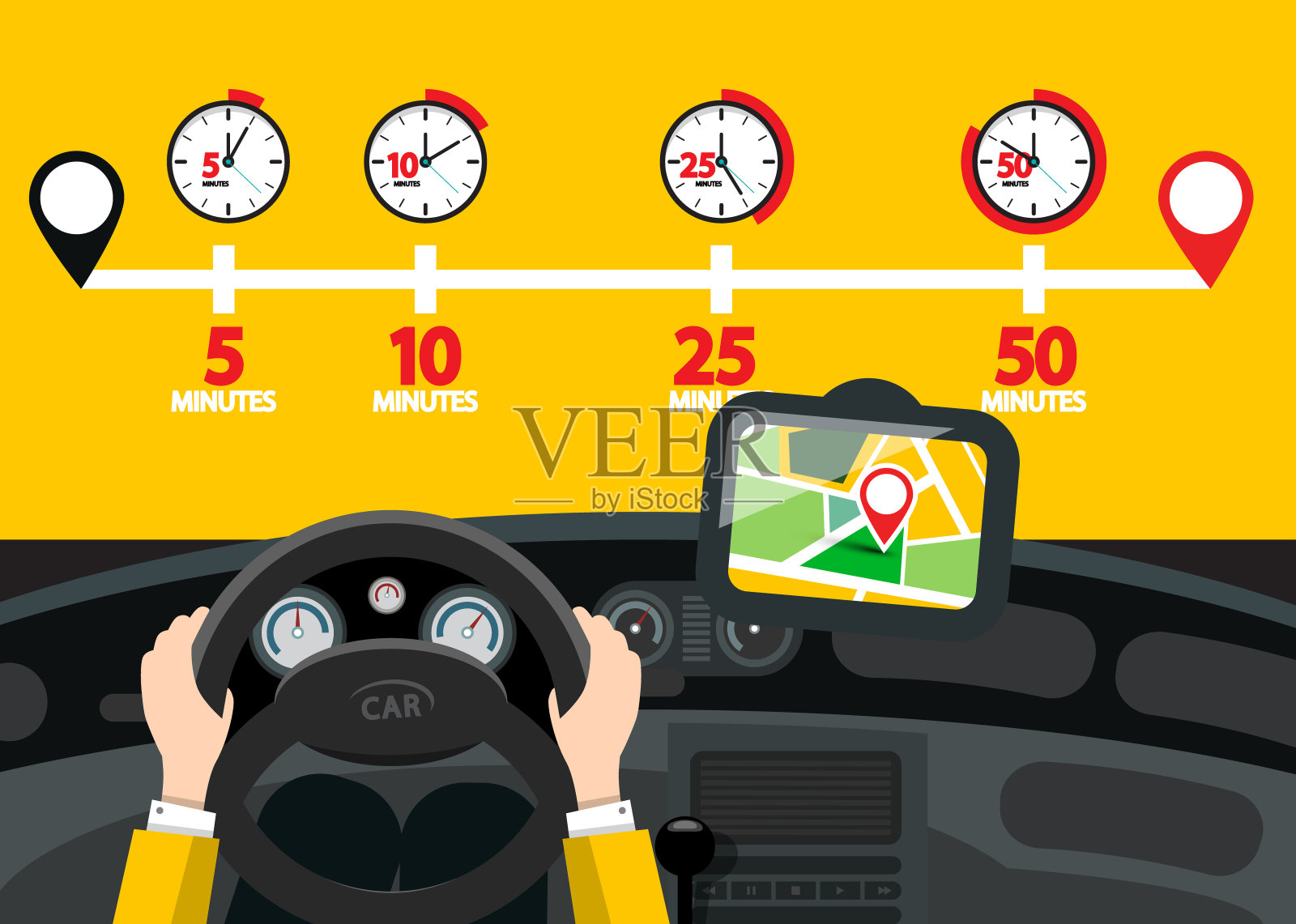 汽车导航与时间图标插画图片素材