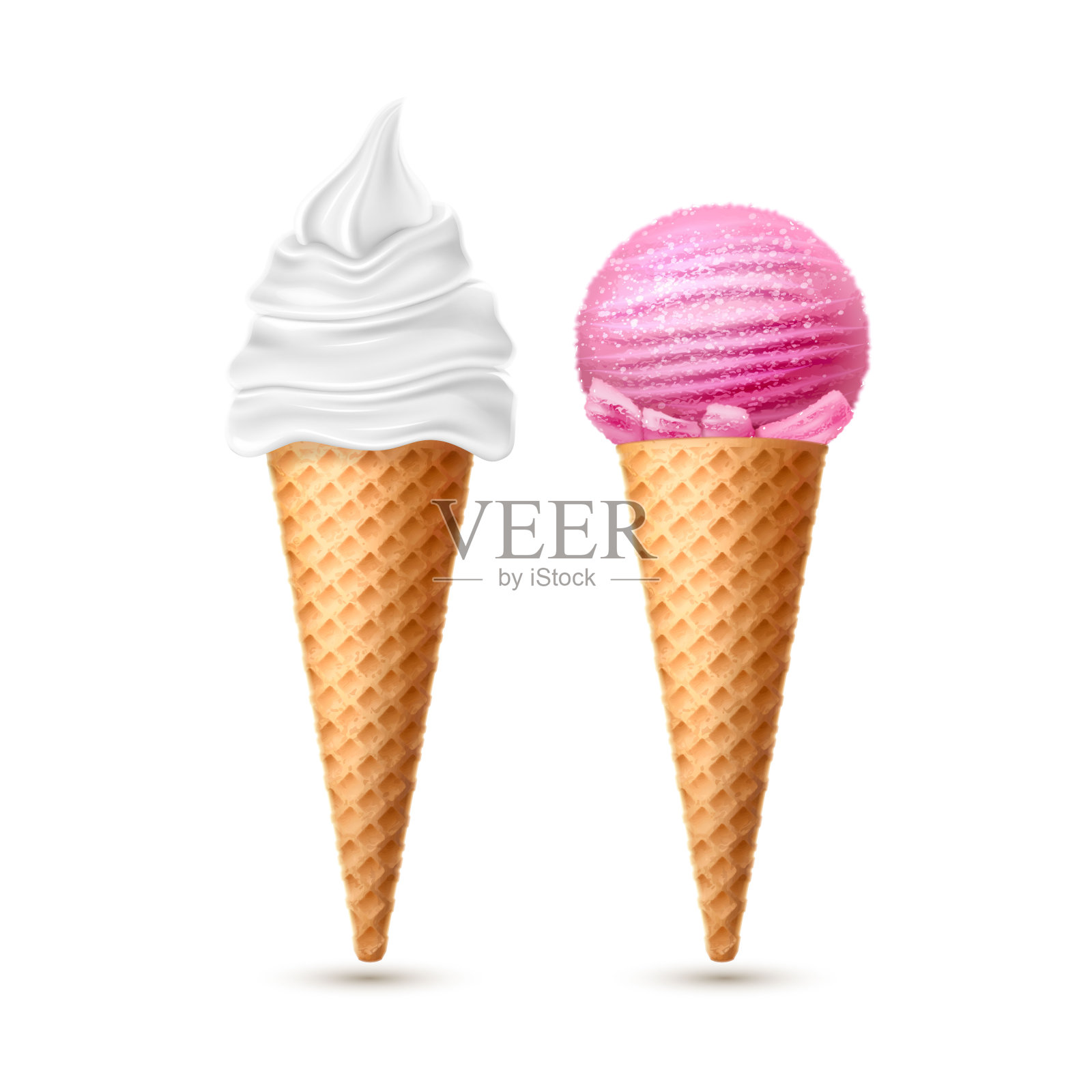 矢量冰淇淋华夫蛋筒香草草莓设计元素图片