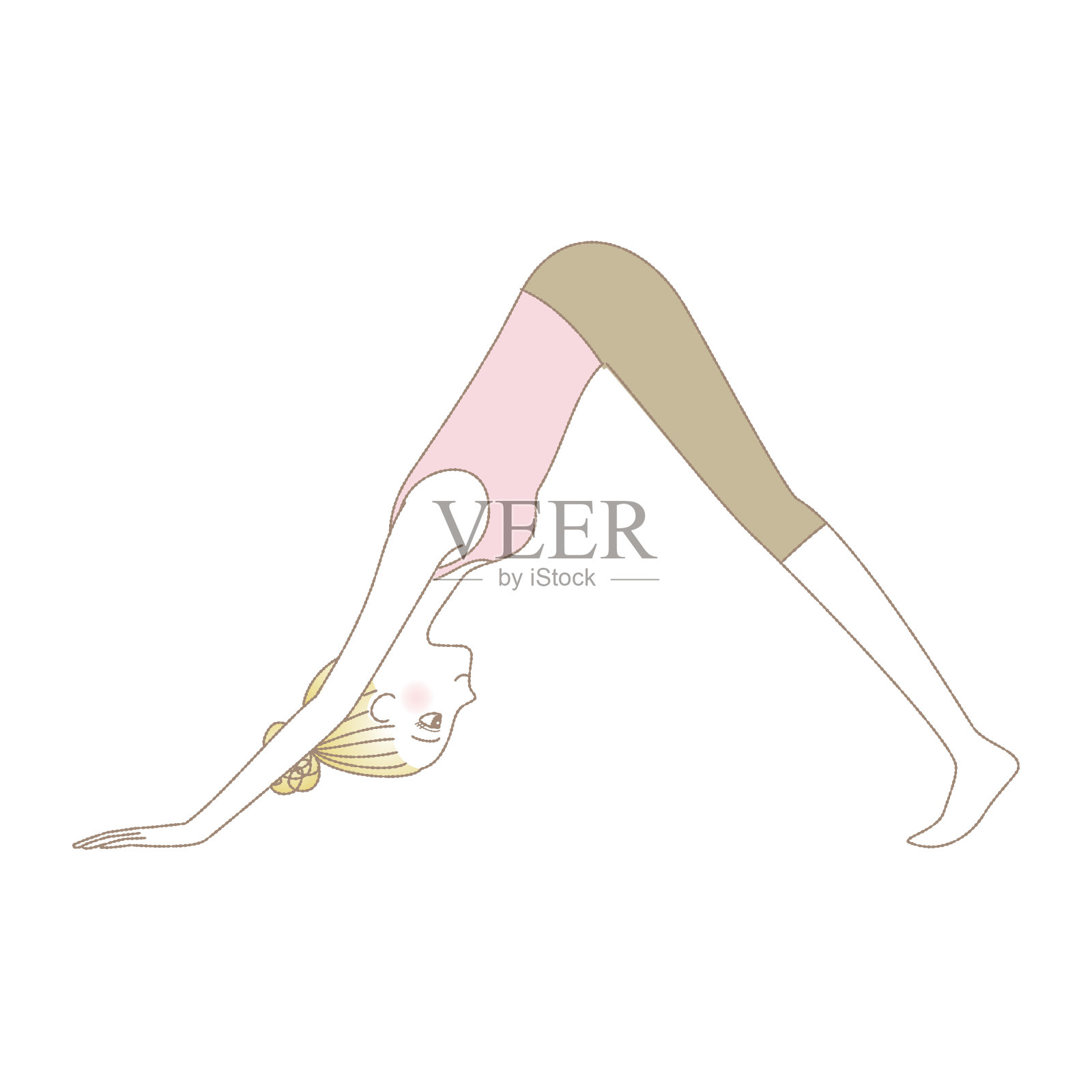瑜伽姿势，女性下犬式插画图片素材