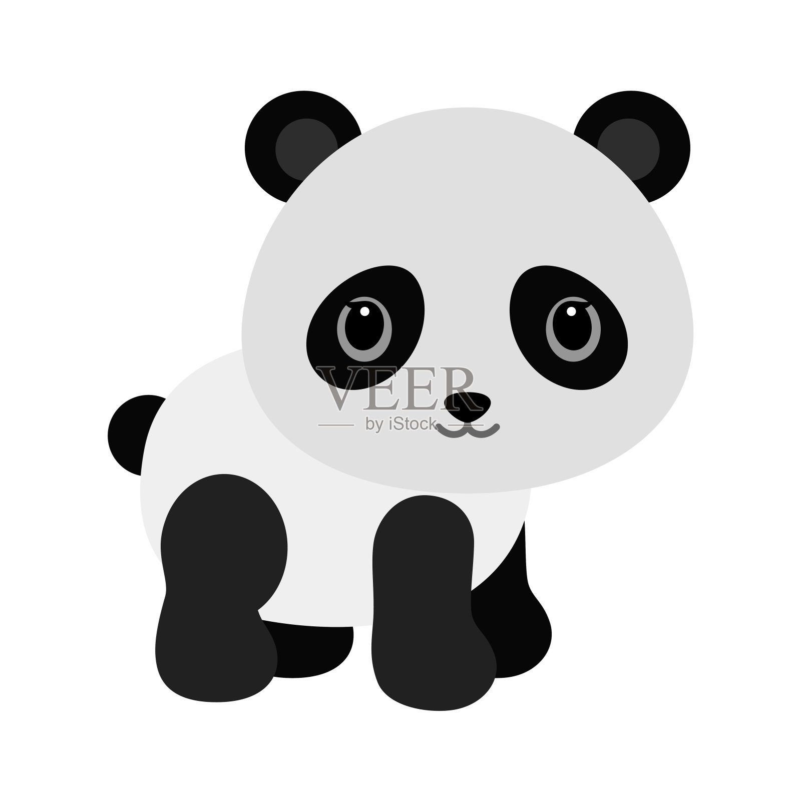 可爱的熊猫宝宝在平坦的风格。设计元素图片