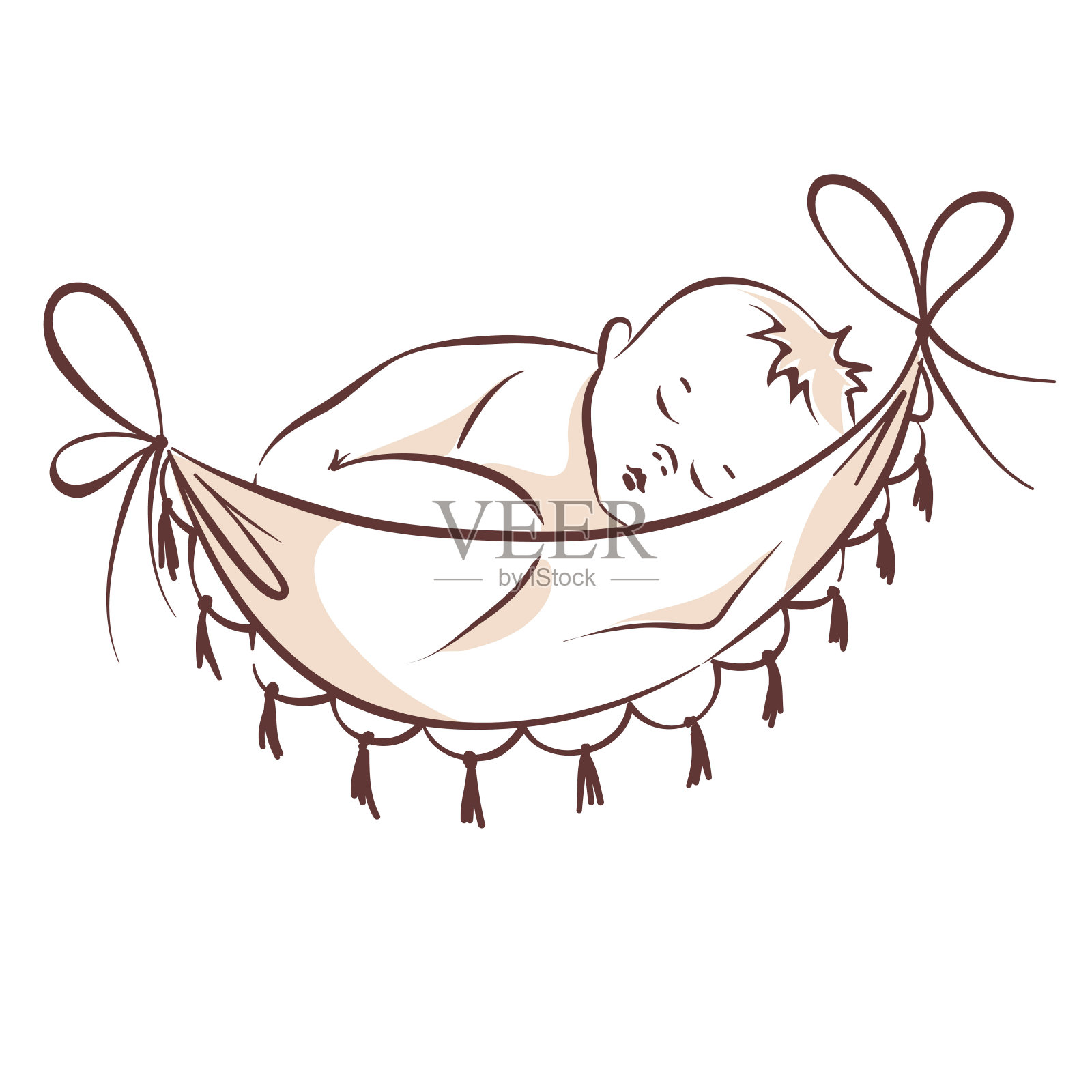 婴儿睡在吊床上插画图片素材