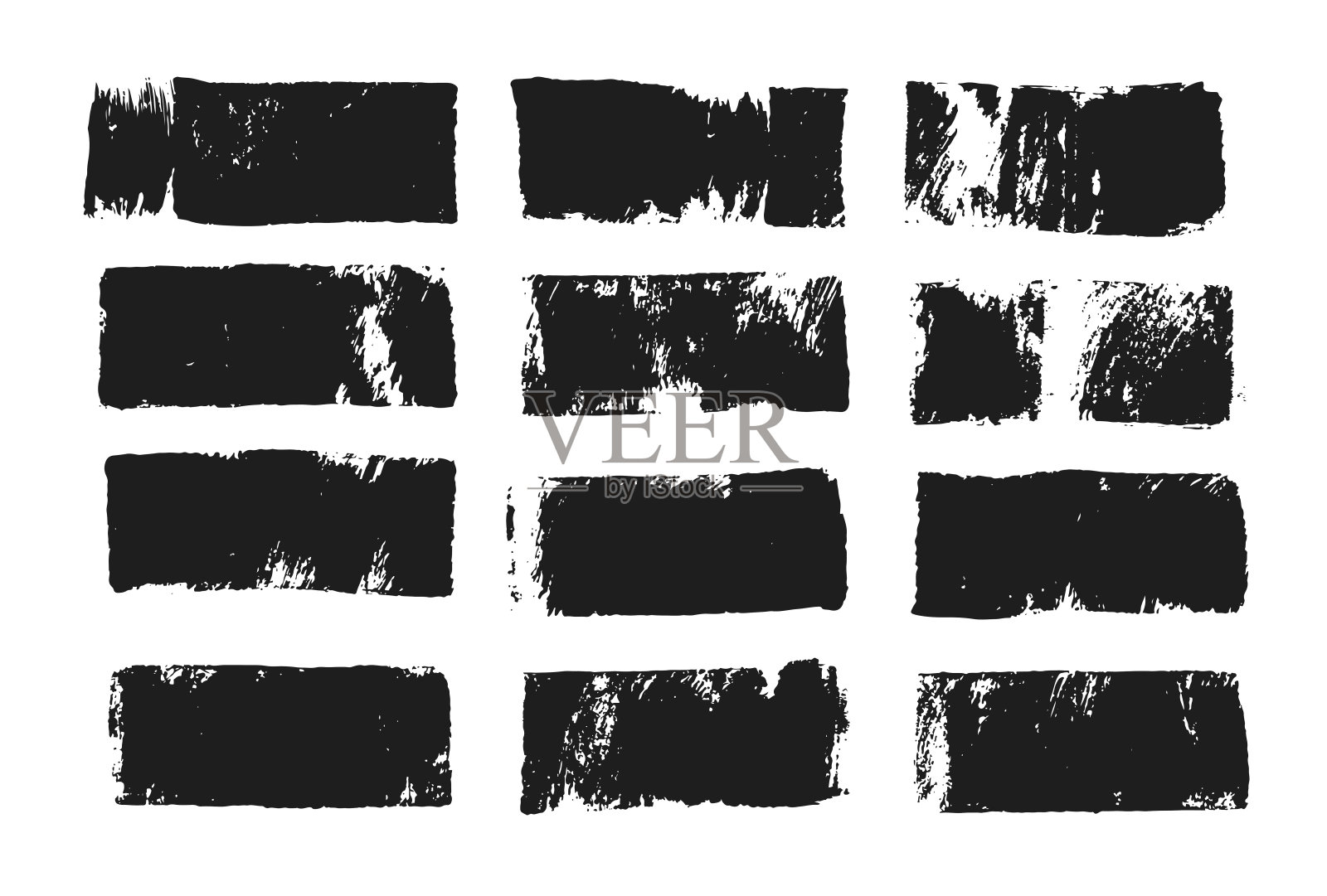 抽象的黑色油漆涂抹隔离在白色背景。用漆辊和黑色压克力创建的矩形点。矩形文本框。手绘纹理设计元素。插画图片素材