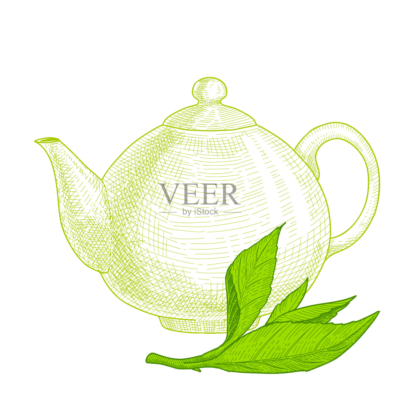 茶壶，茶和茶叶。插画图片素材