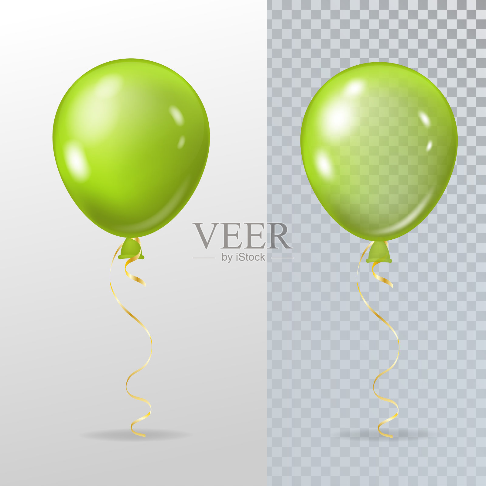 向量现实的绿色光泽和透明气球。插画图片素材