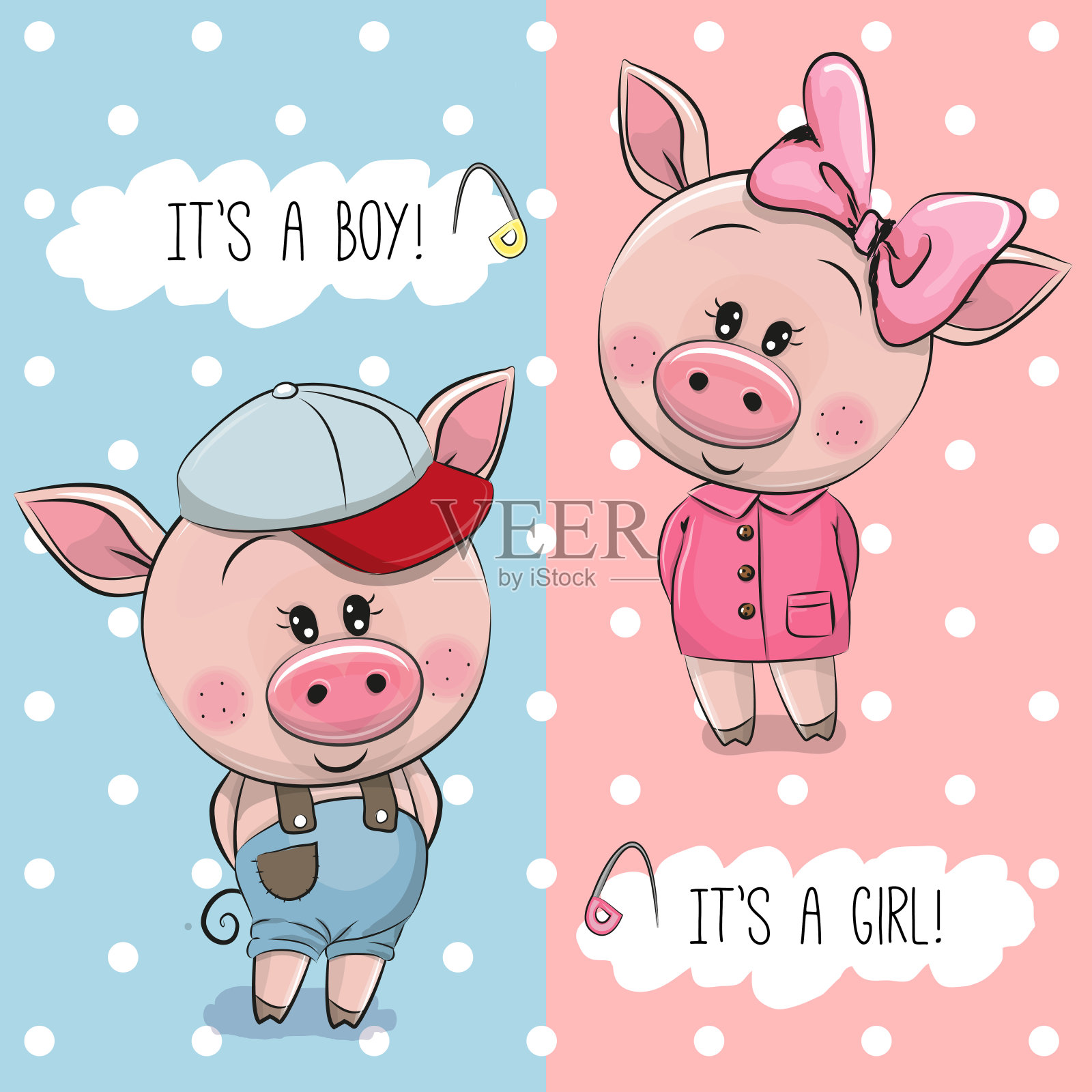可爱猪宝宝送礼会贺卡插画图片素材
