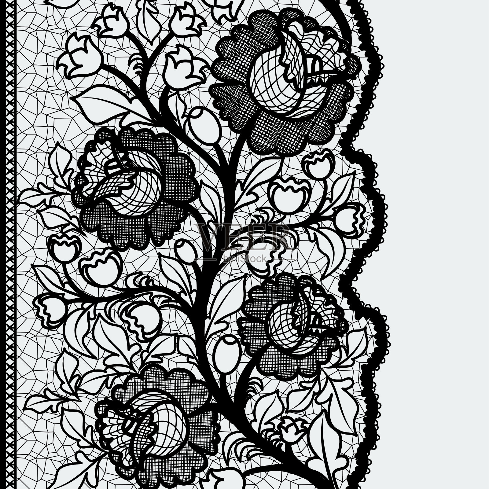无缝垂直花边丝带与不寻常的花卉图案。插画图片素材