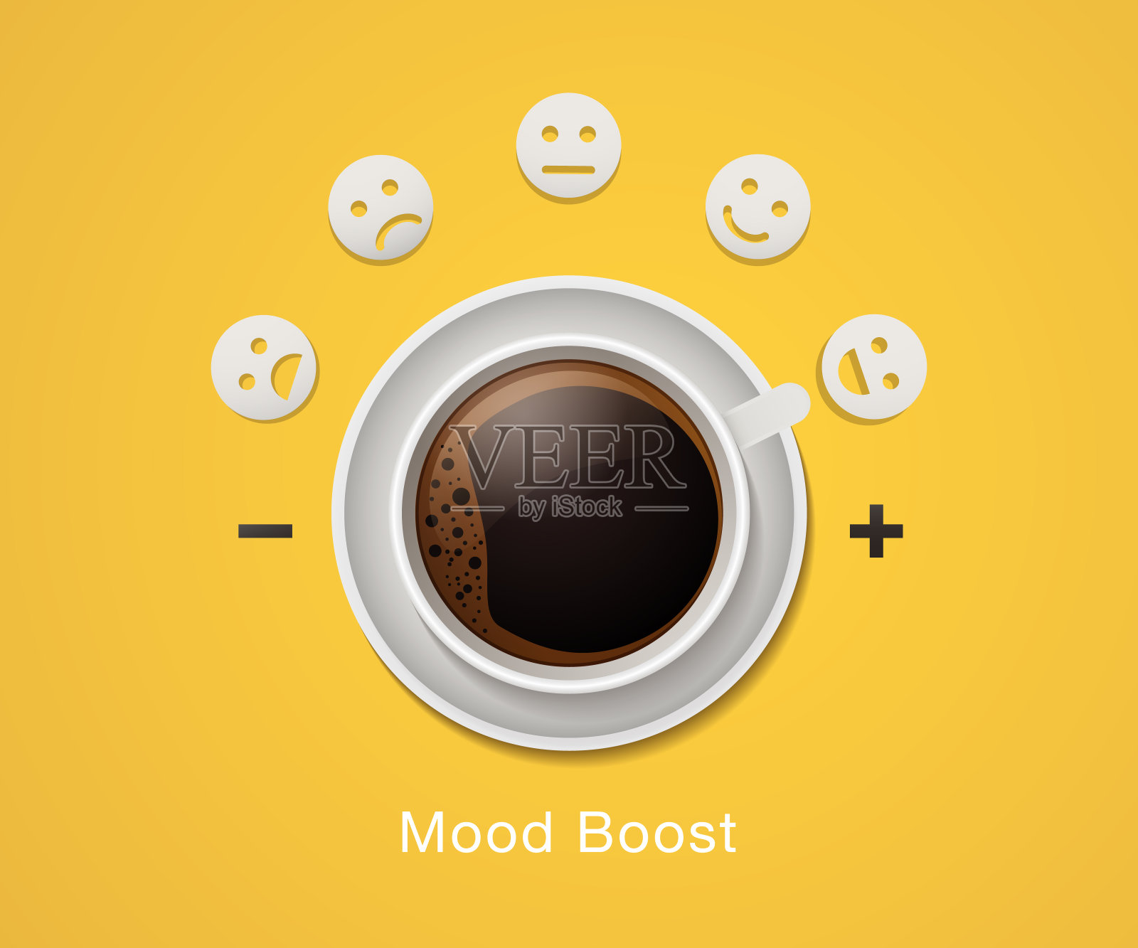 早上喝的概念。矢量插图设计与咖啡或热巧克力杯在一个情绪量表表明最好的快乐情绪插画图片素材