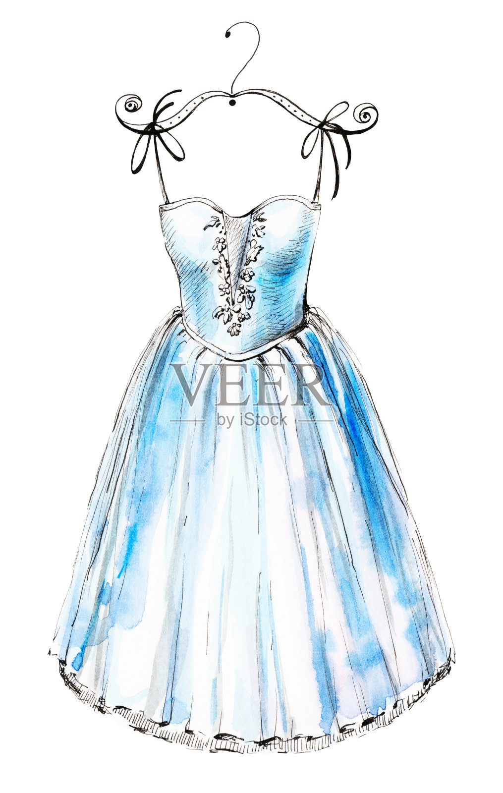 蓝色的芭蕾舞裙插画图片素材
