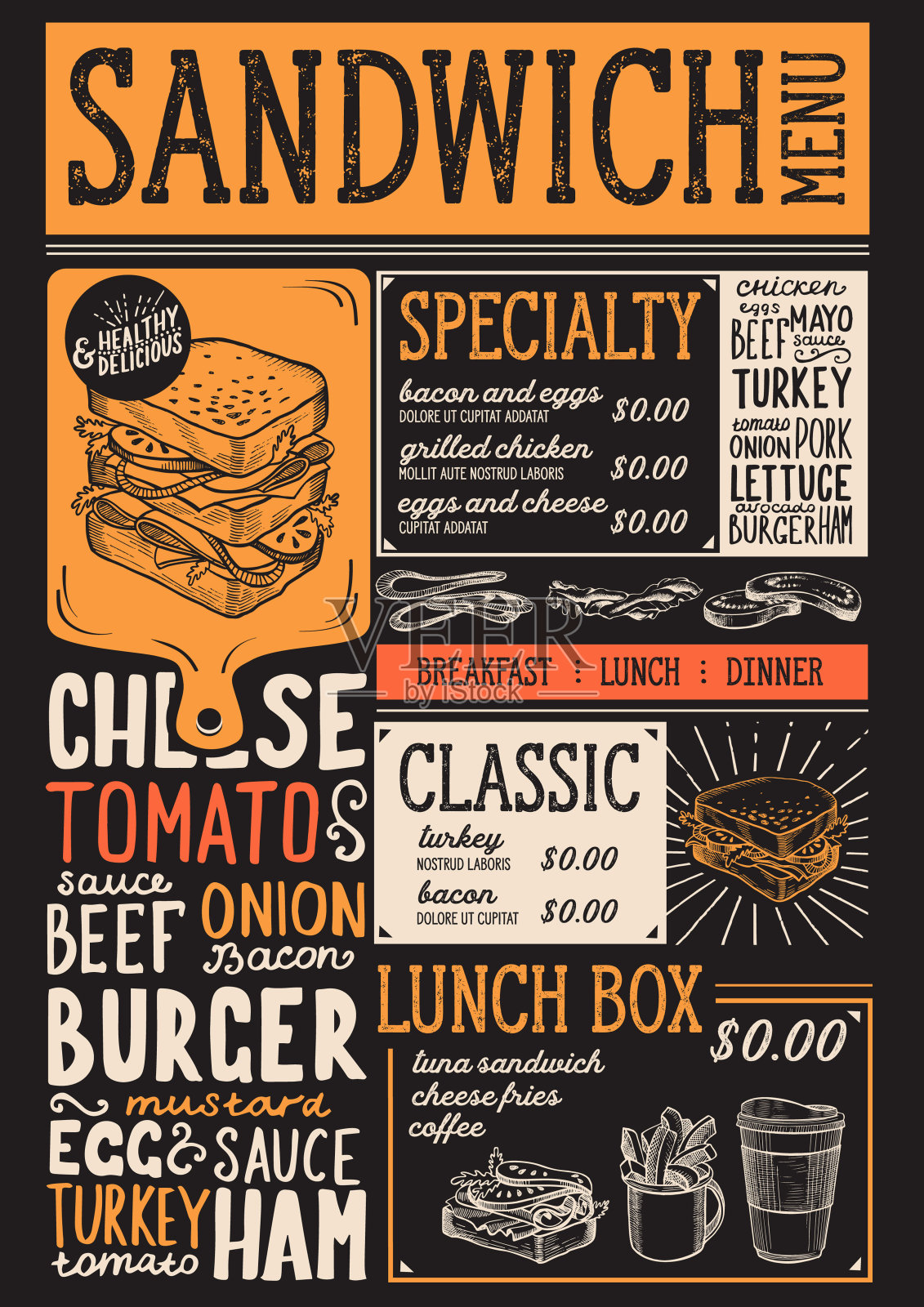 餐厅的三明治菜单，食物模板。插画图片素材