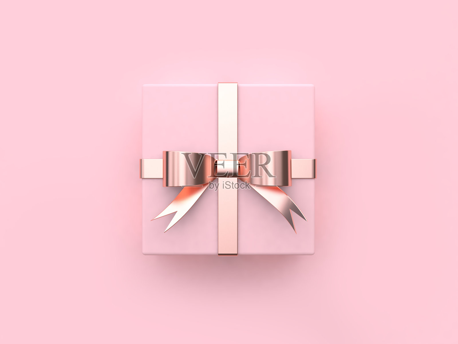 金属蝴蝶结丝带粉色方形礼盒情人节概念3d渲染照片摄影图片