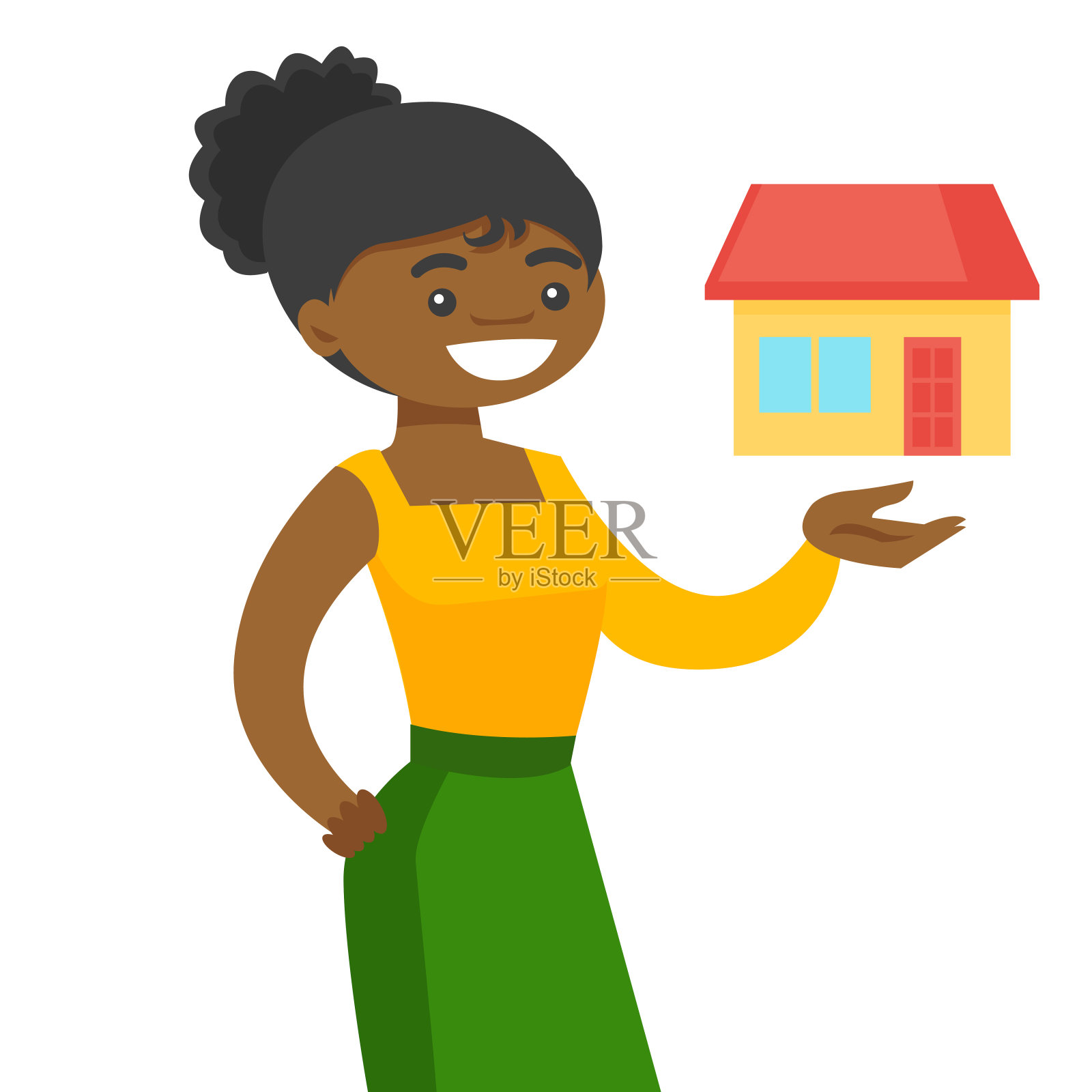 年轻的非洲房地产经纪人提供的房子插画图片素材