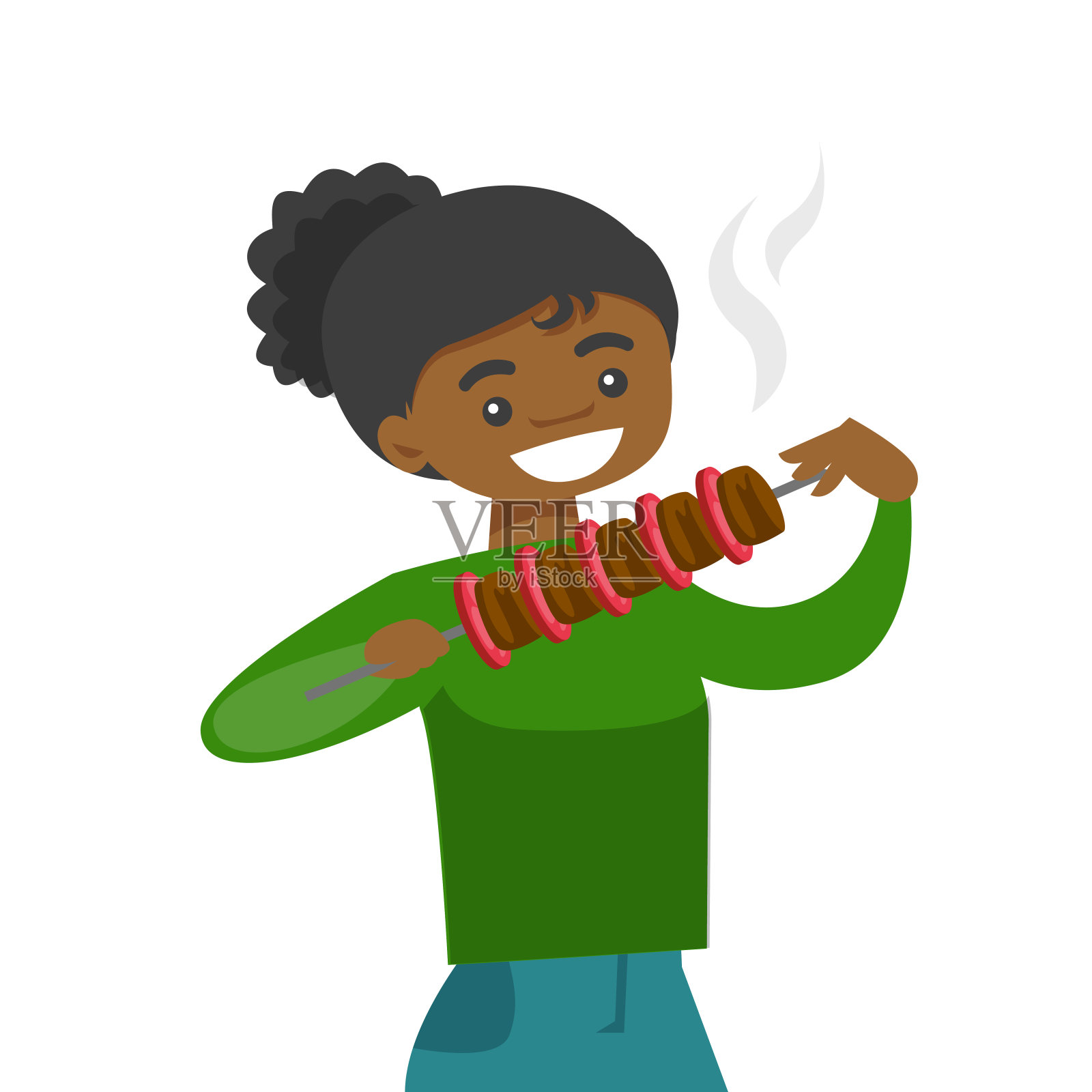 年轻的非洲裔美国妇女正在吃烤肉串插画图片素材