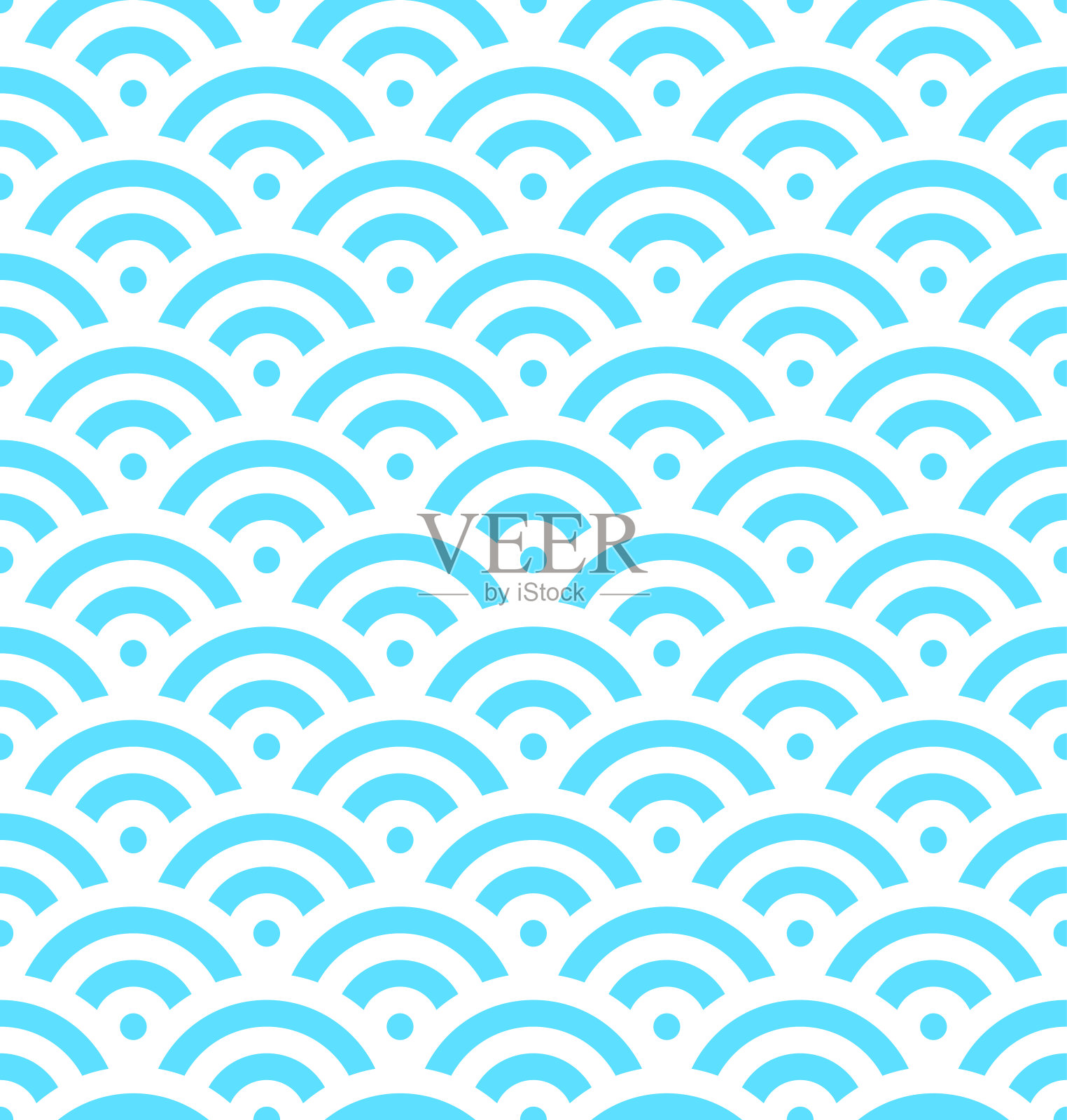蓝色鱼鳞的同心圆背景。抽象的无缝图案看起来像海浪。矢量图插画图片素材