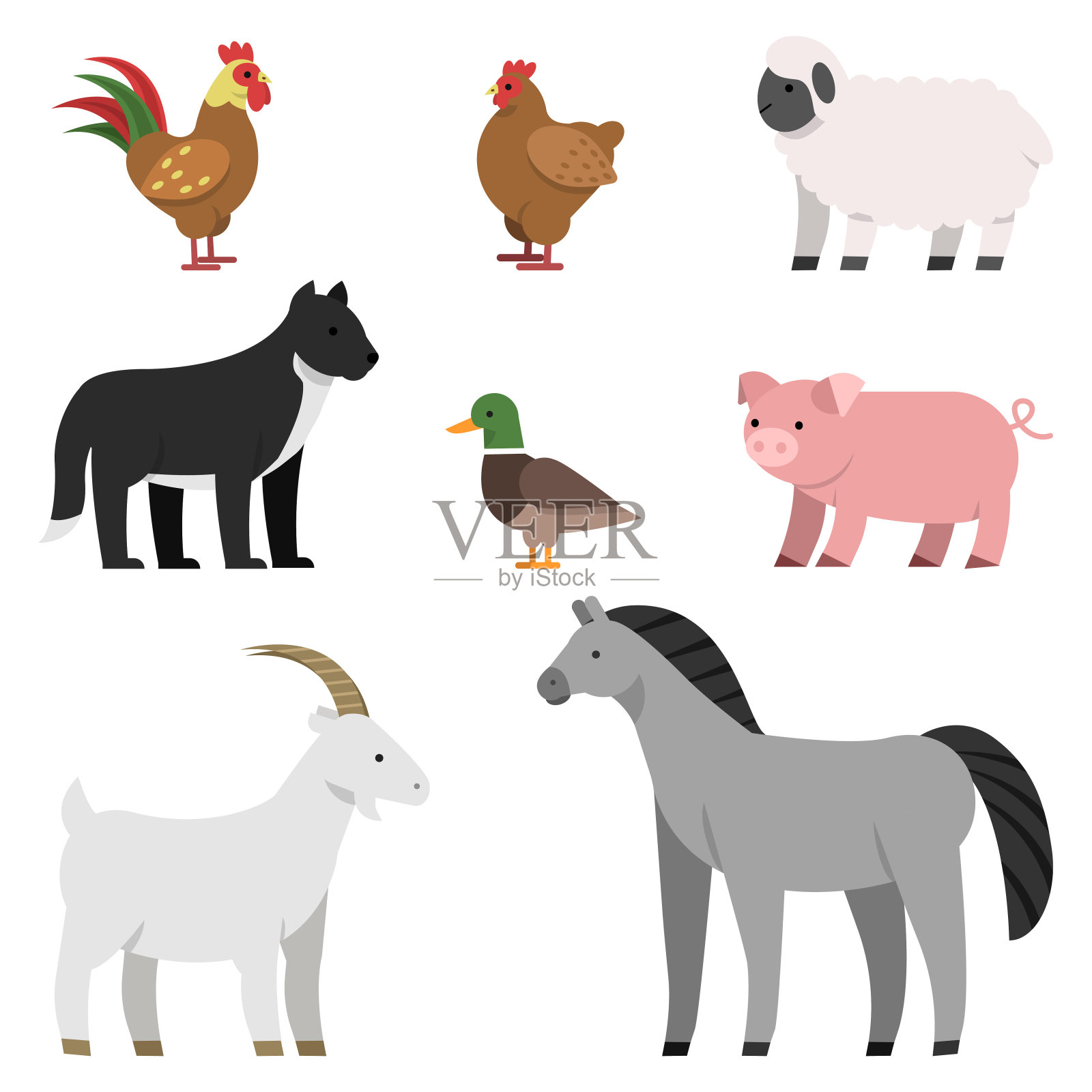 农场动物的平面插图插画图片素材