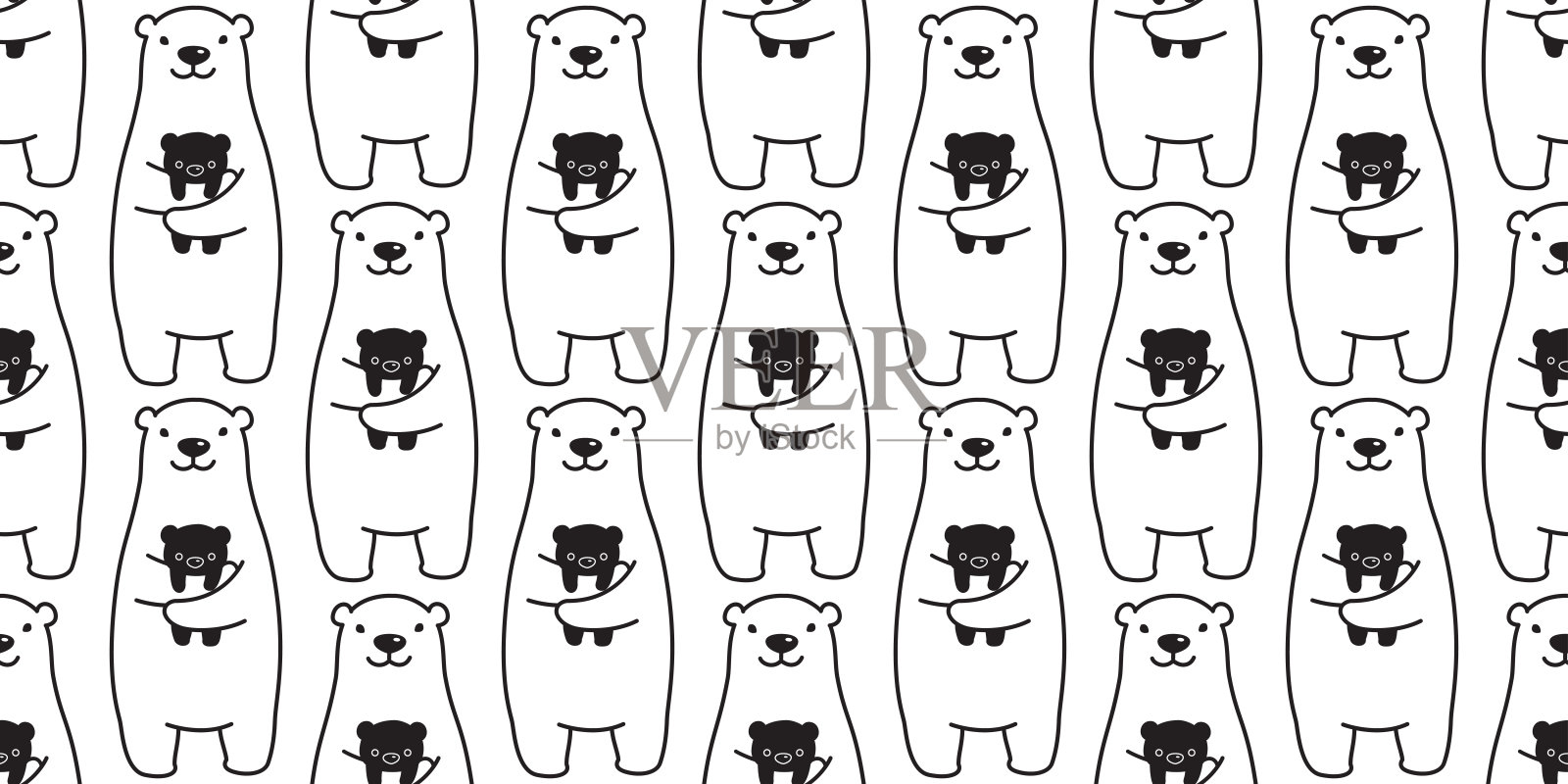 熊无缝图案北极熊熊猫矢量泰迪孤立背景重复墙纸涂鸦插画图片素材