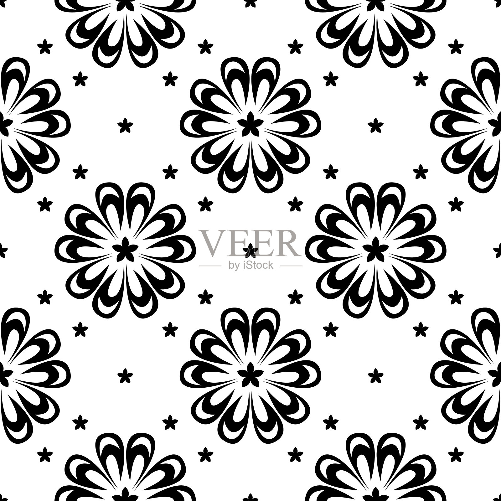 黑色花无缝设计上的白色背景插画图片素材