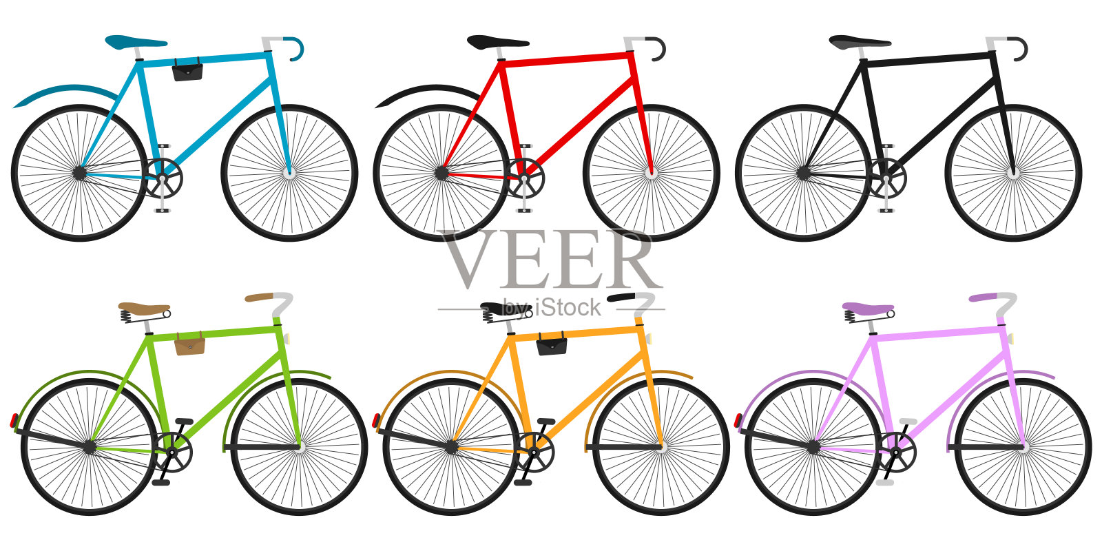 自行车。一套现实的运动和复古自行车。设计元素图片