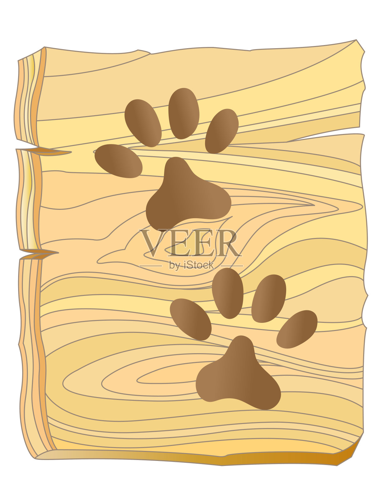 木板上的狗爪印。插画图片素材