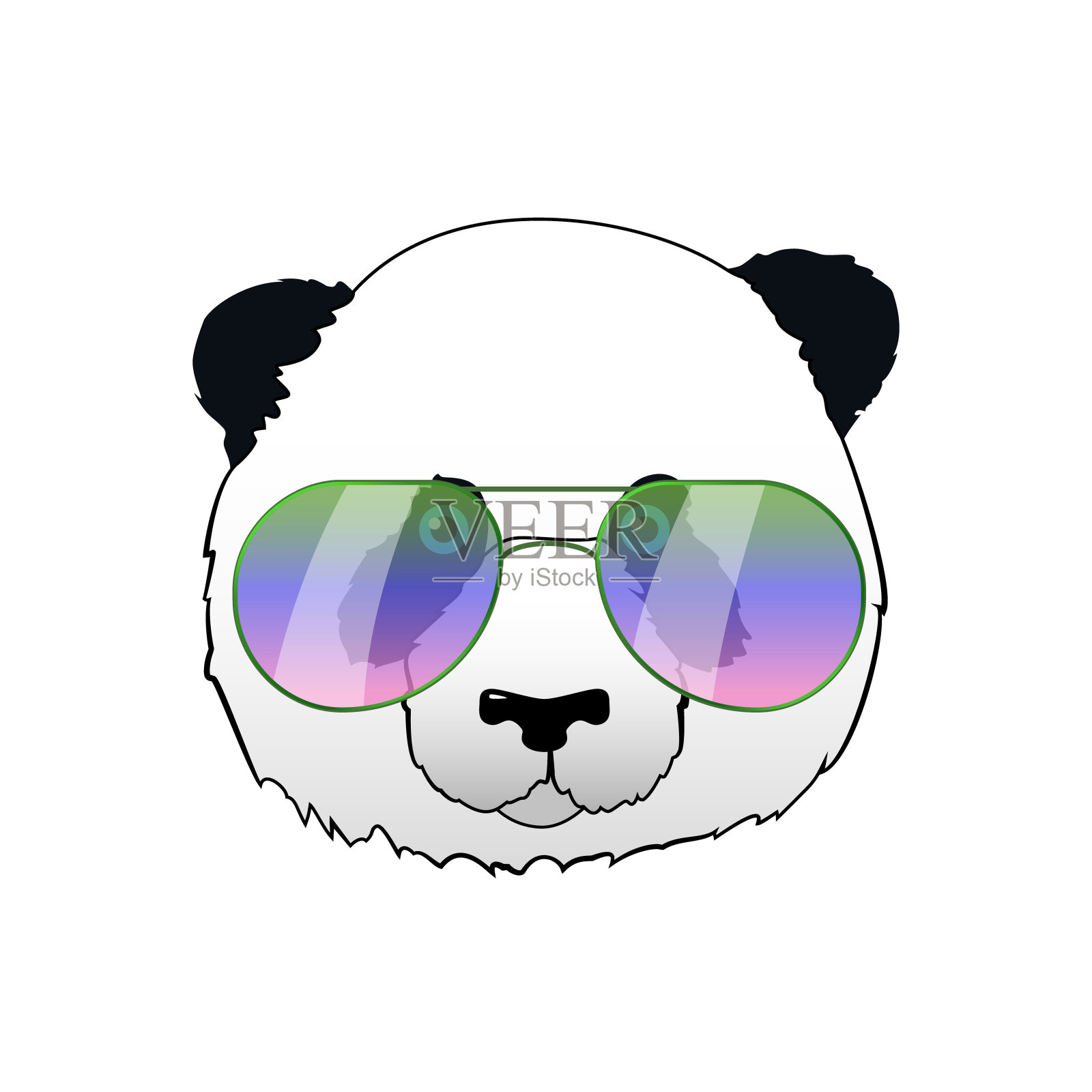 戴墨镜的手绘熊猫。时髦的熊猫熊插图。肖像与镜子太阳镜插画图片素材
