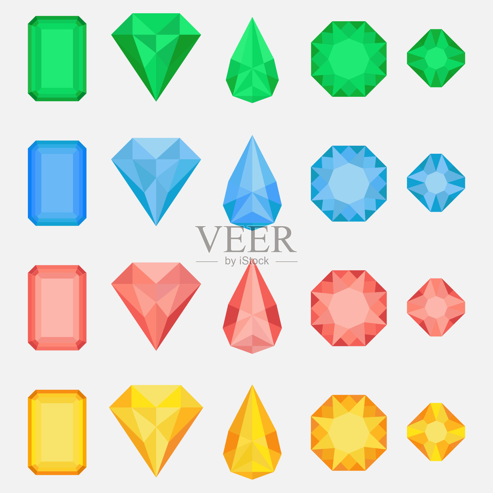 一套宝石，不同颜色的钻石装饰游戏，插画图片素材