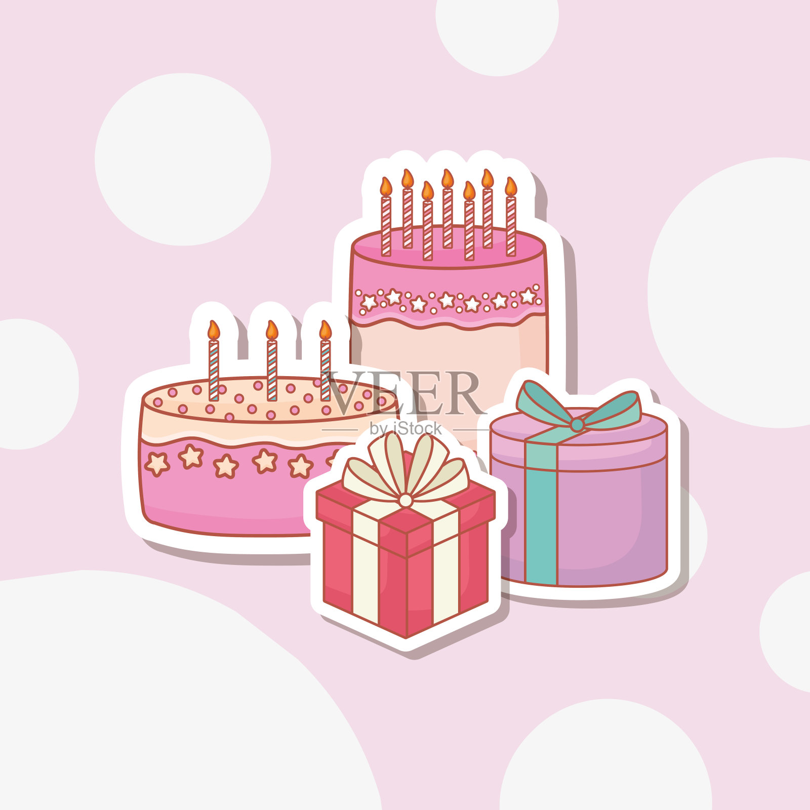 有蛋糕和礼物的生日贺卡设计模板素材