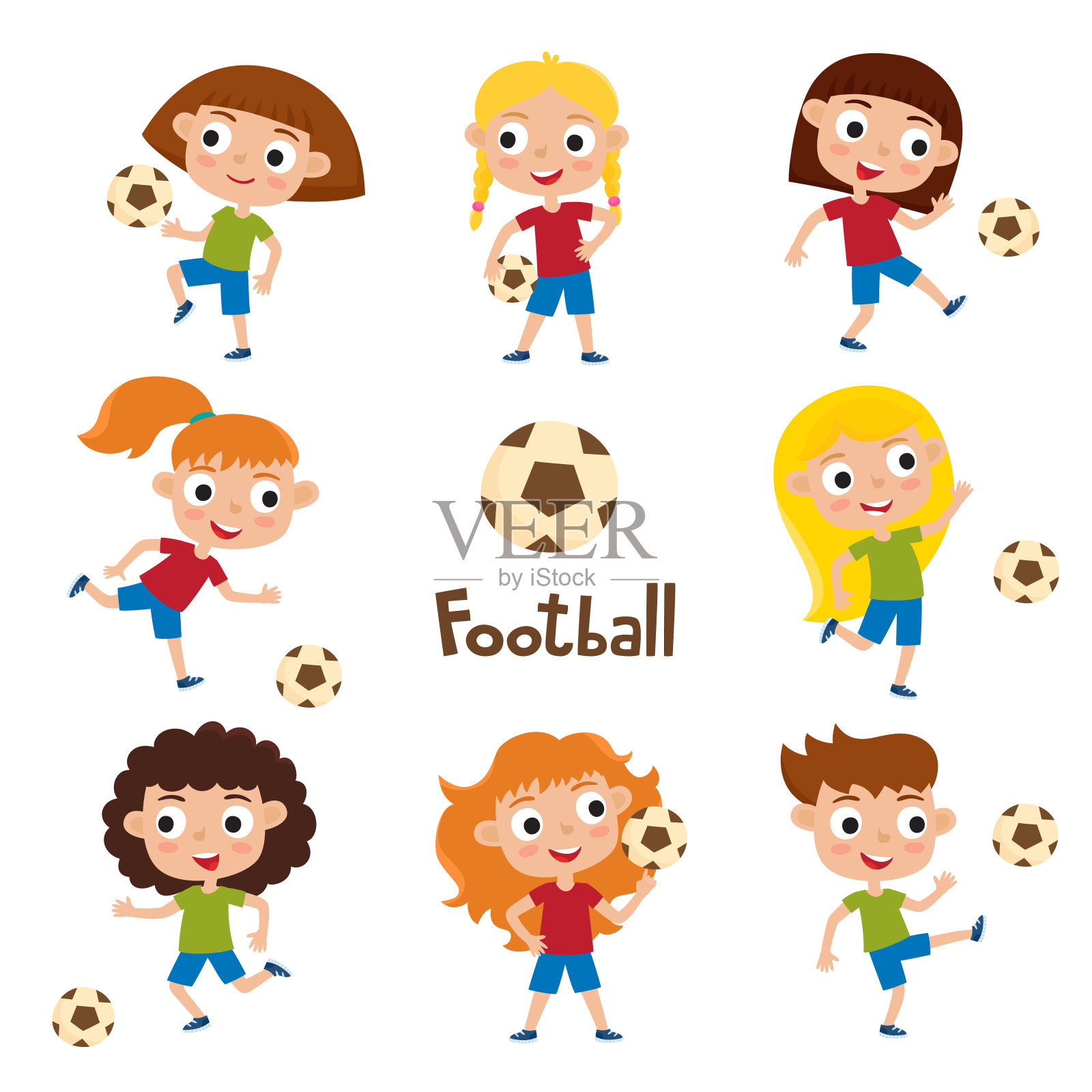 矢量插图的女孩在衬衫和短踢足球插画图片素材