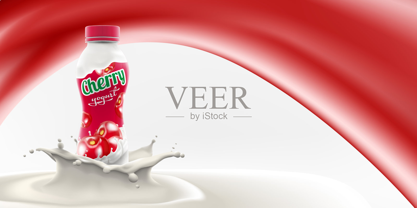 矢量广告的酸奶包装樱桃味和块在奶油飞溅品牌准备插画图片素材