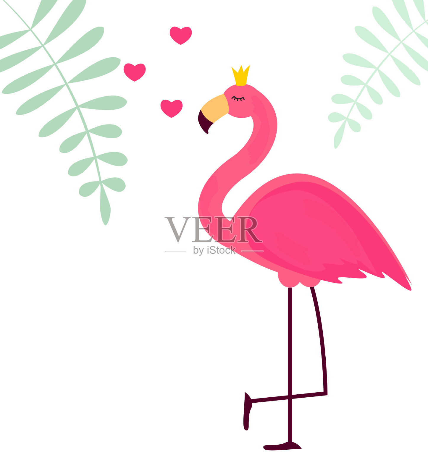 可爱的小公主抽象背景与粉红色火烈鸟矢量插图插画图片素材