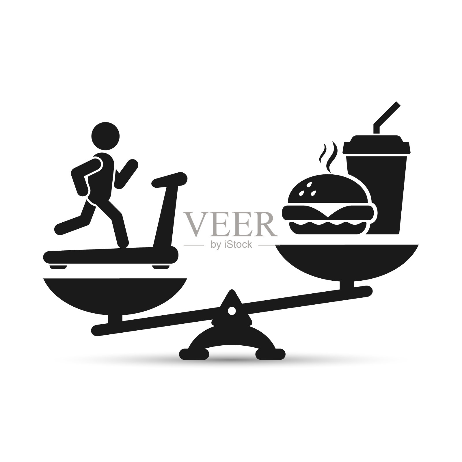 男人跑步机vs快餐上的秤，矢量减肥的概念。设计元素图片