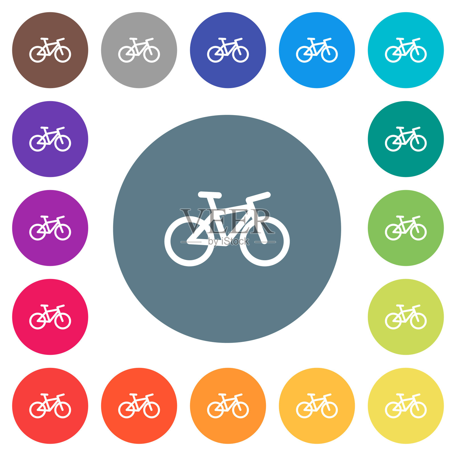 自行车平面白色图标上的圆形背景图标素材