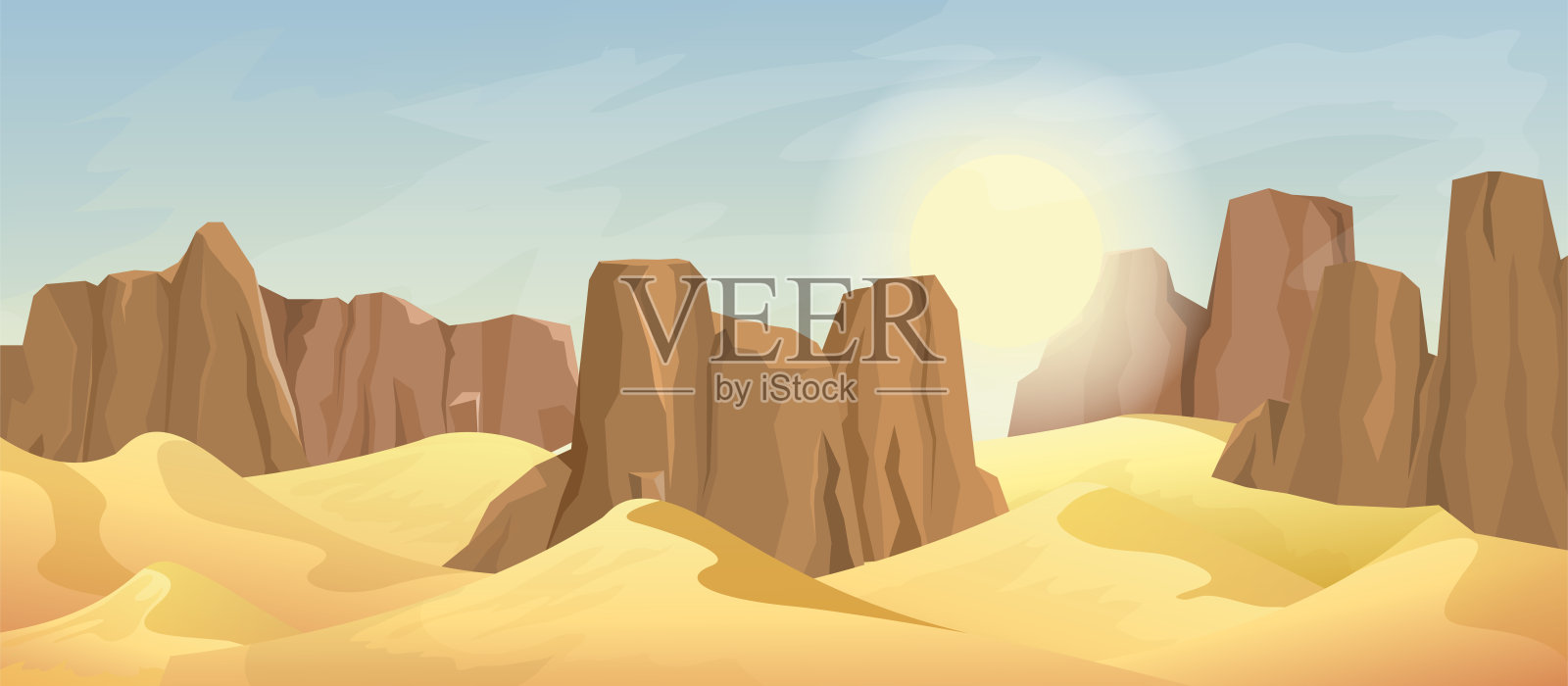 沙漠景观与岩石插画图片素材