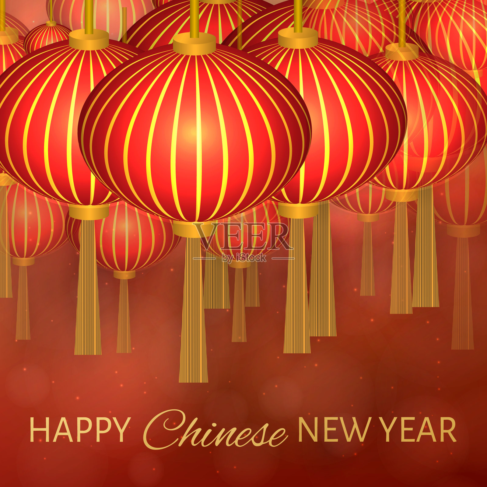 中国新年矢量插图与灯笼在深红色的散景背景。易于编辑设计模板为您的设计。可用作贺卡、横幅、请柬等。插画图片素材