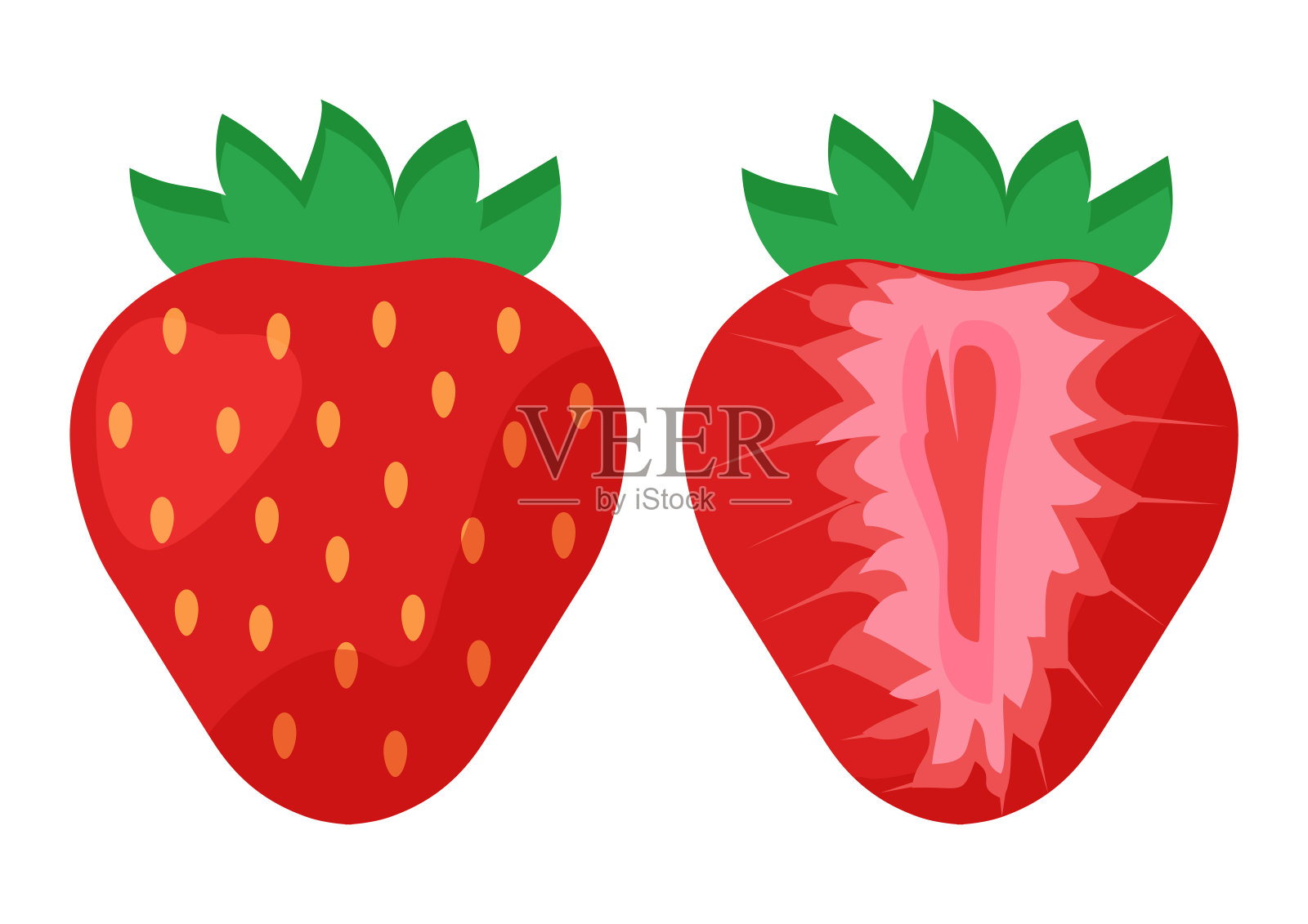 一套甜草莓，全的和半的。矢量图插画图片素材