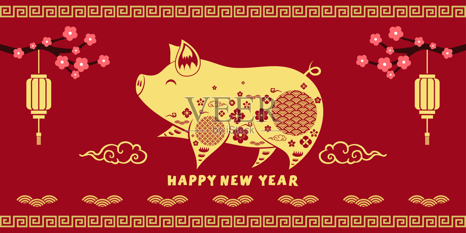 祝猪年快乐，中国传统节日春节快乐设计模板素材