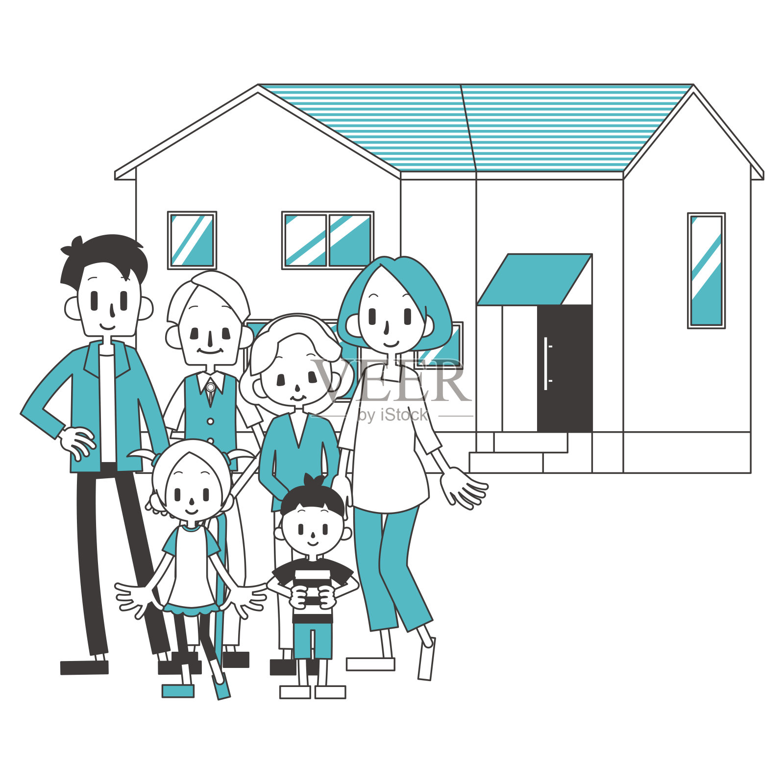 三代家庭及房屋插图插画图片素材