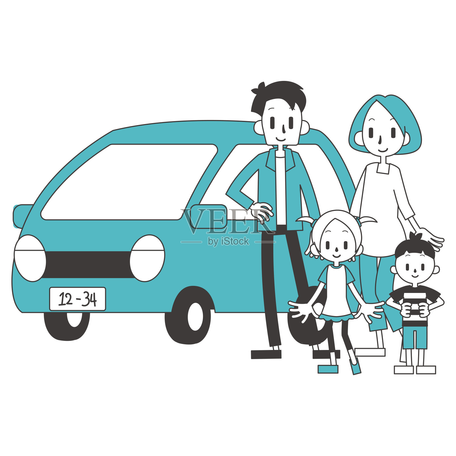 两代家庭和汽车插图插画图片素材