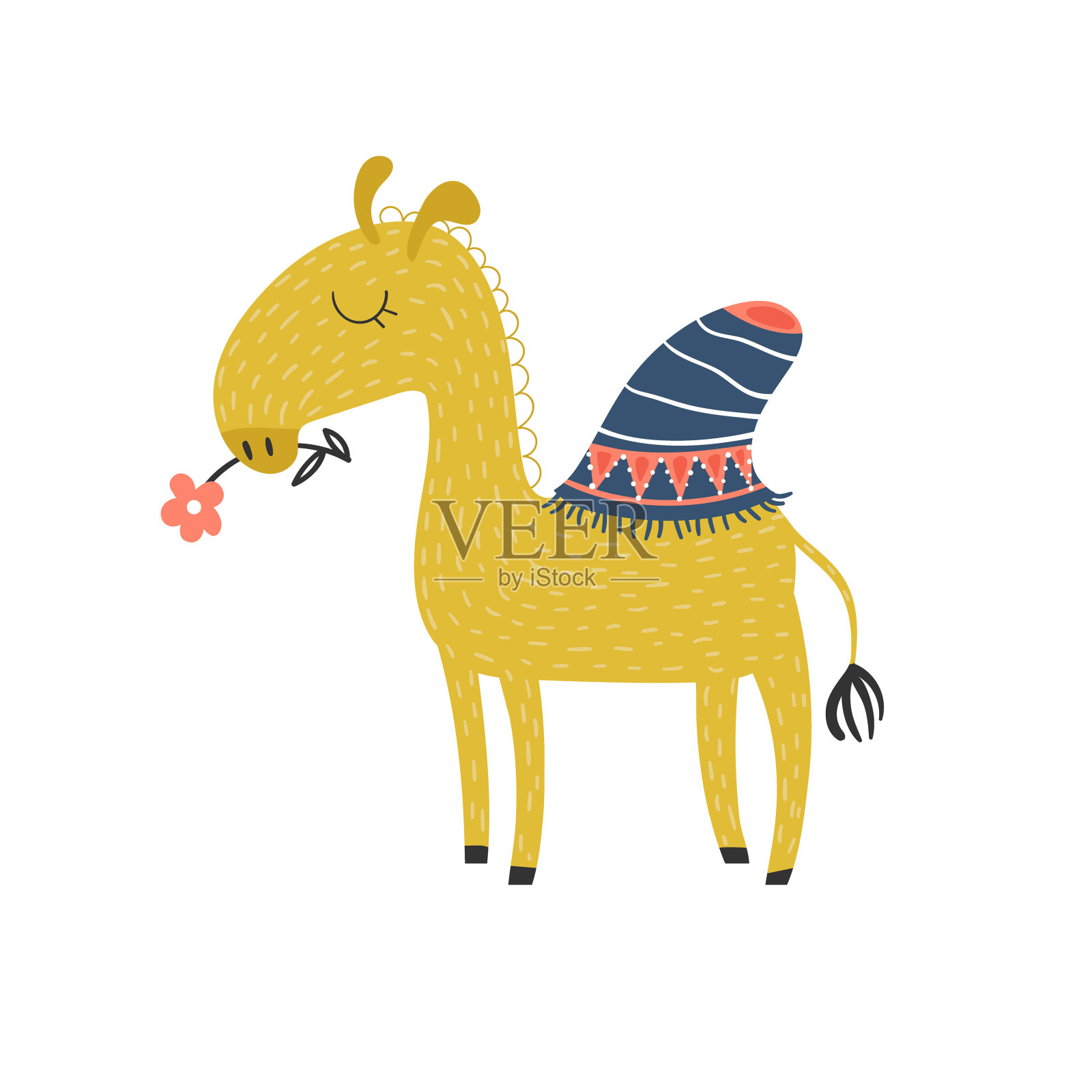 可爱的卡通骆驼与花隔离插画图片素材