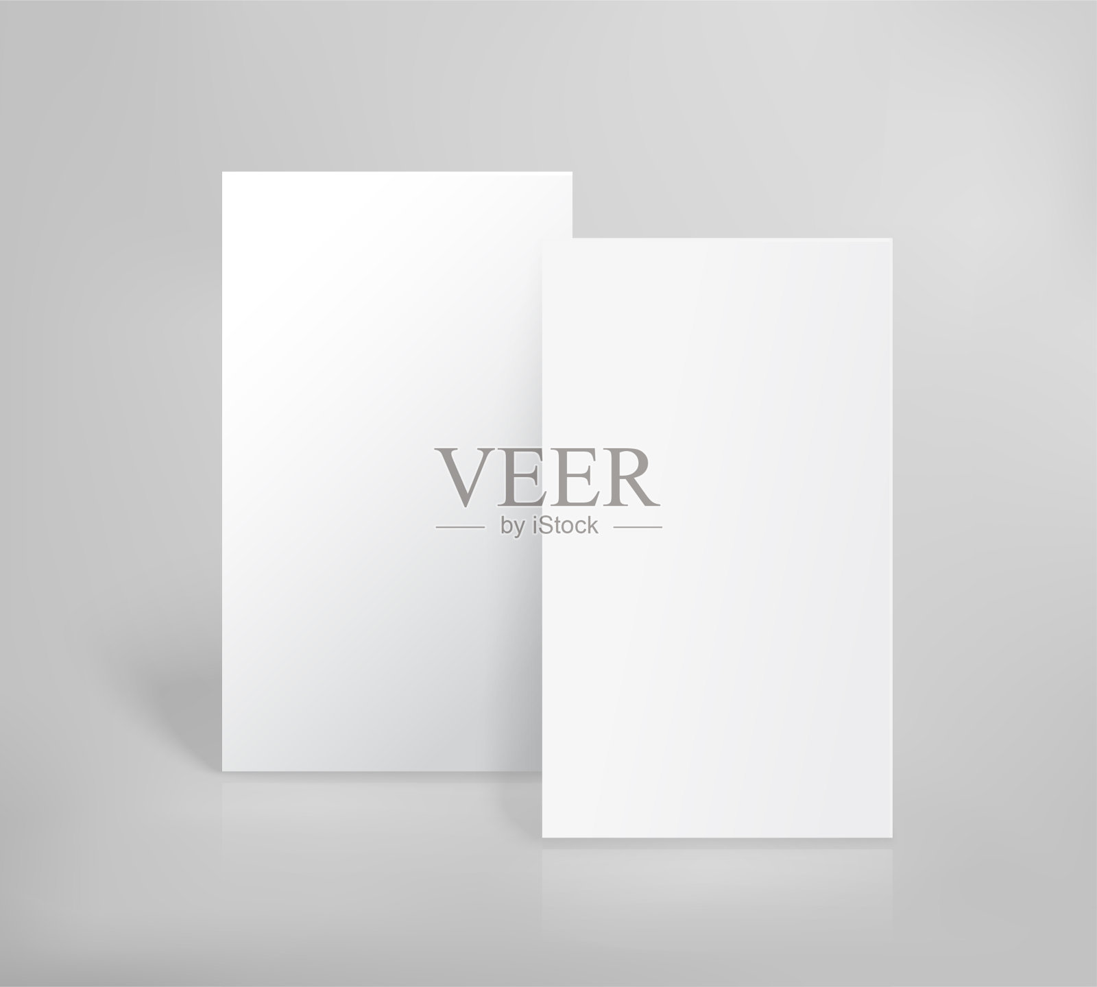 堆叠的两张白纸小册子，名片设计或传单模型模板浅灰色矢量背景插画图片素材