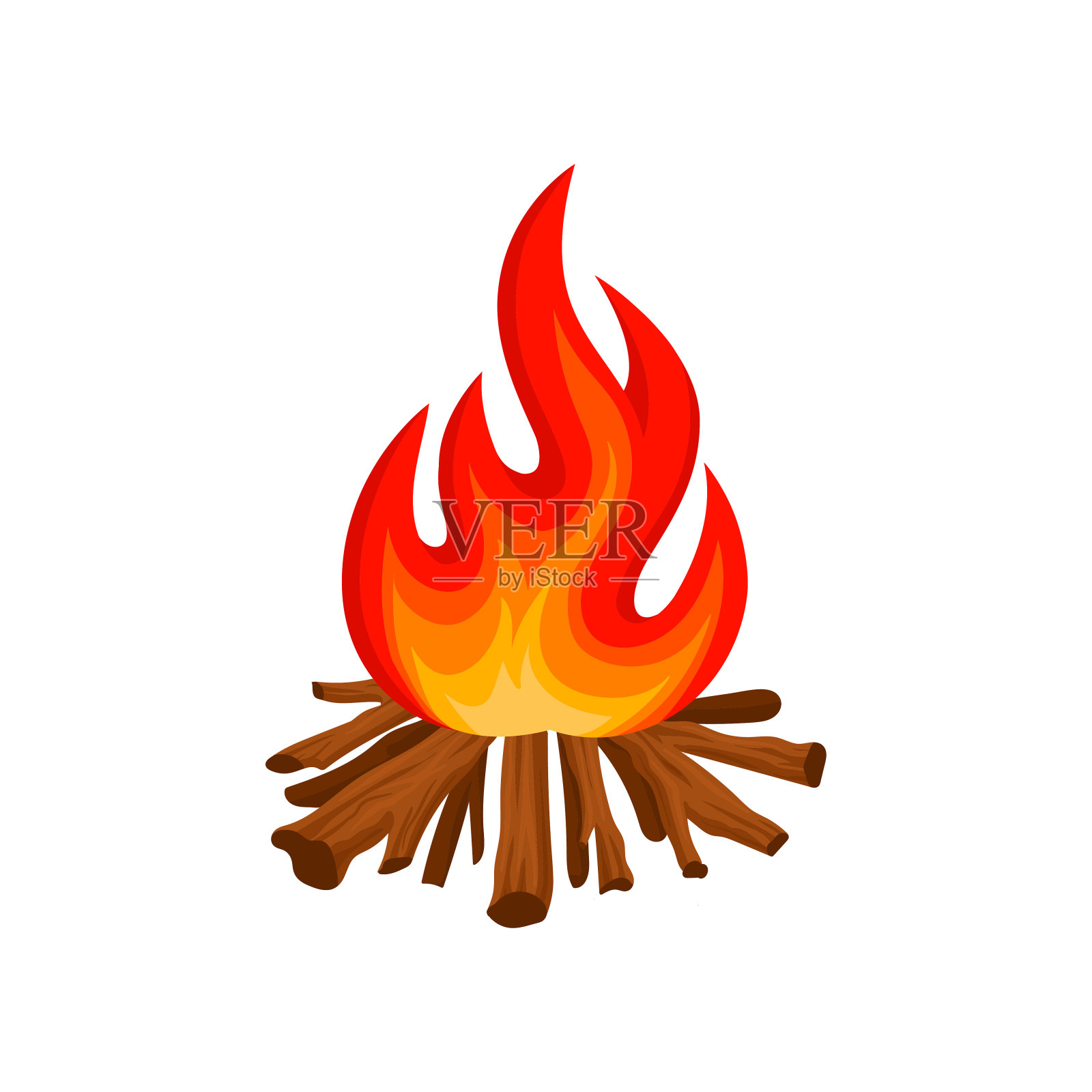 燃烧篝火与木材，露营火矢量插图上的白色背景设计元素图片
