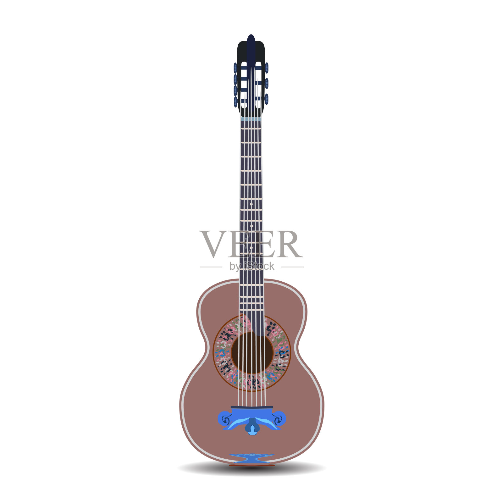 矢量插图的古典吉他在平坦的风格设计元素图片