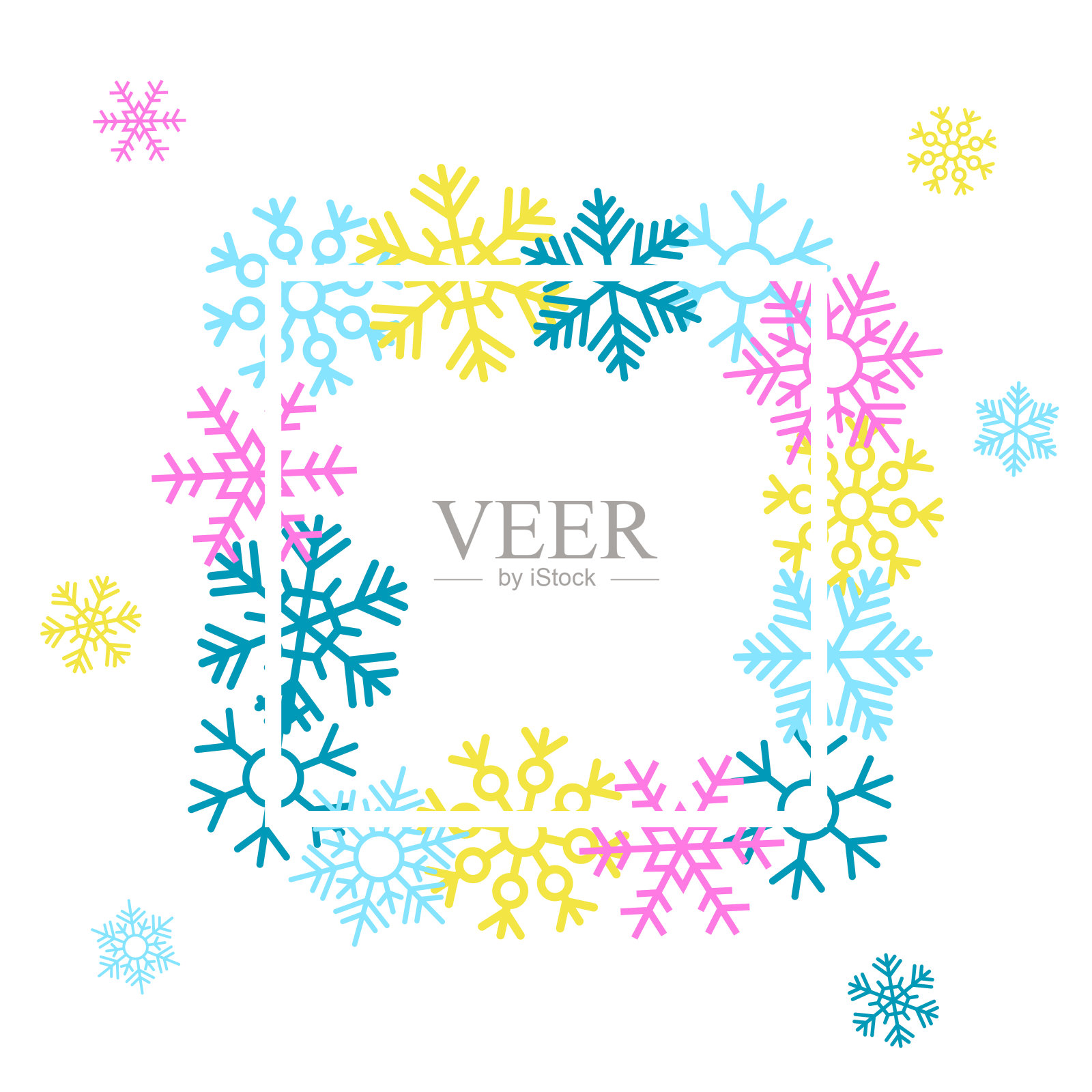 冬季销售背景与五彩缤纷的雪花插画图片素材